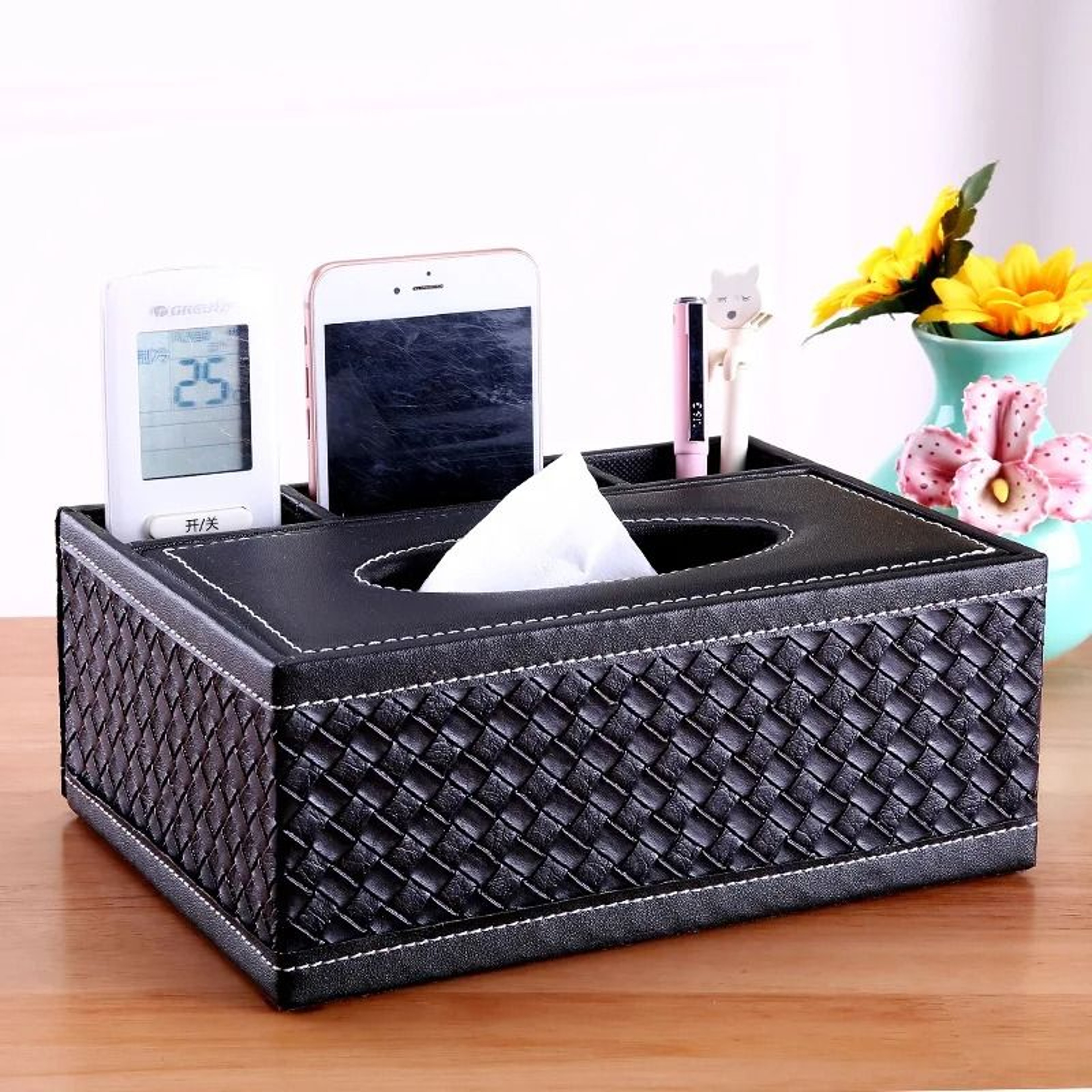Multifunctional Tissue Box With Stationery Remote Control Organizer 19