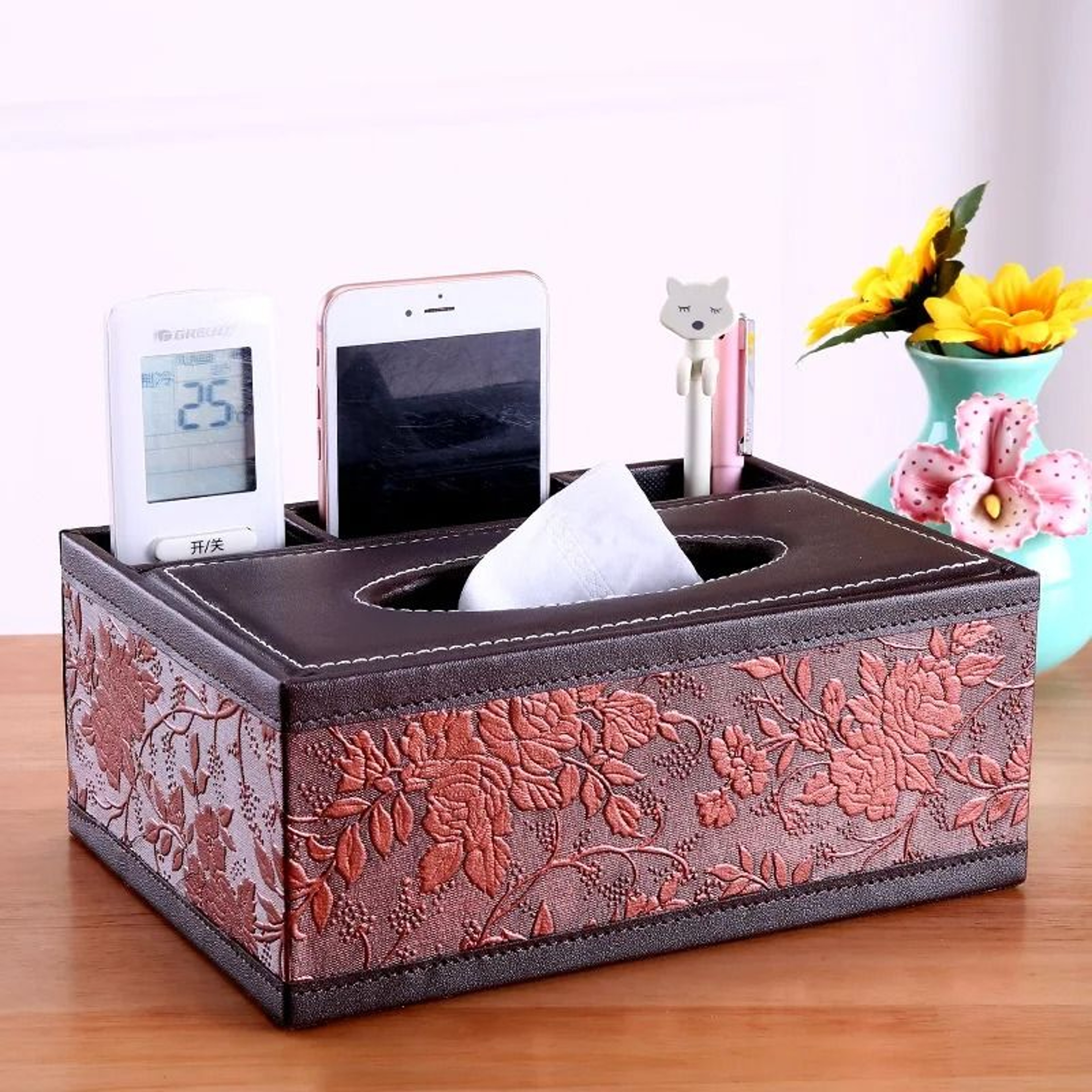 Multifunctional Tissue Box With Stationery Remote Control Organizer 23