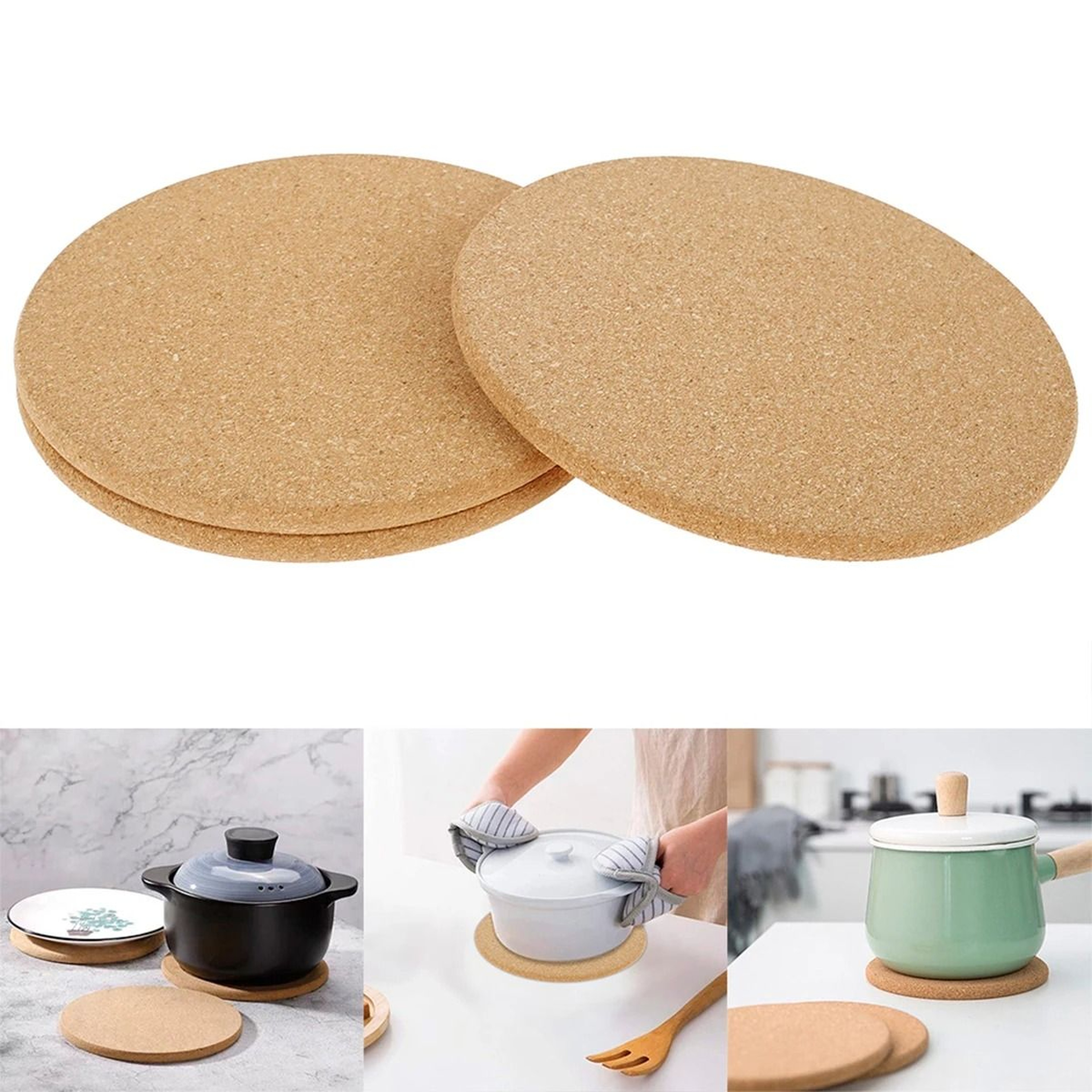 Premium Round Cork HeatResistant Pot Mat  Worktop Saver 5