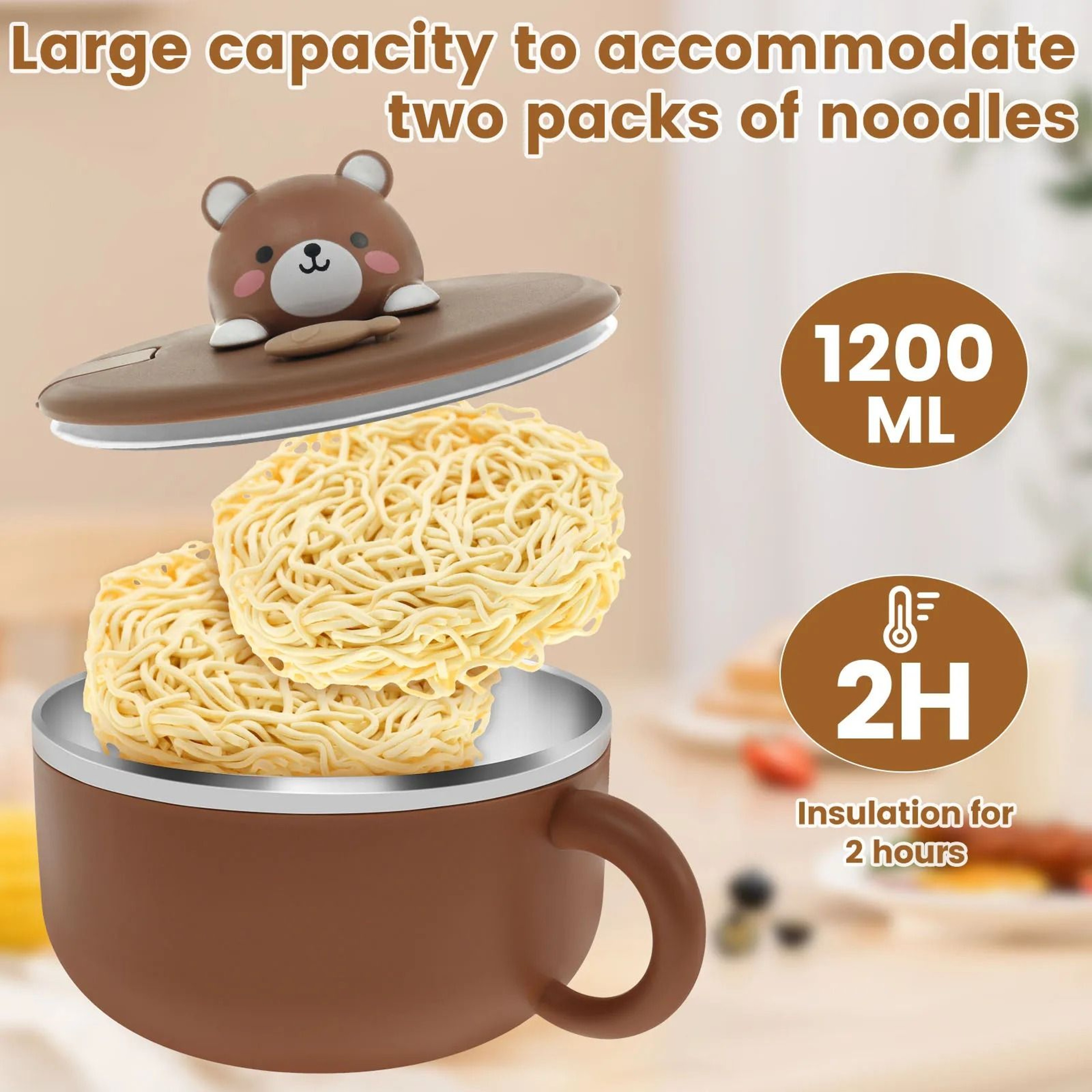 Insulated Sealed Ramen Cooker Bowl With Lid And Fork 2