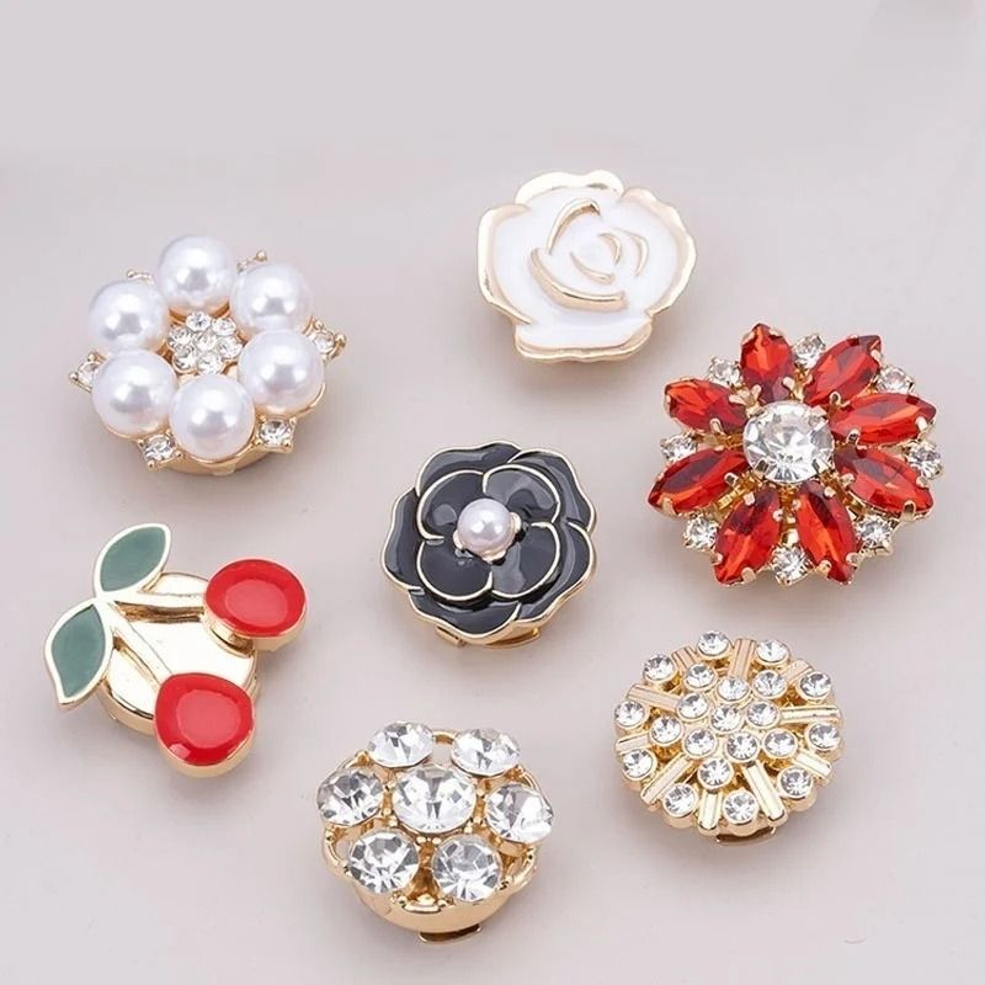 Detachable Crystal Pearl Button Covers  Decorative Clips 4