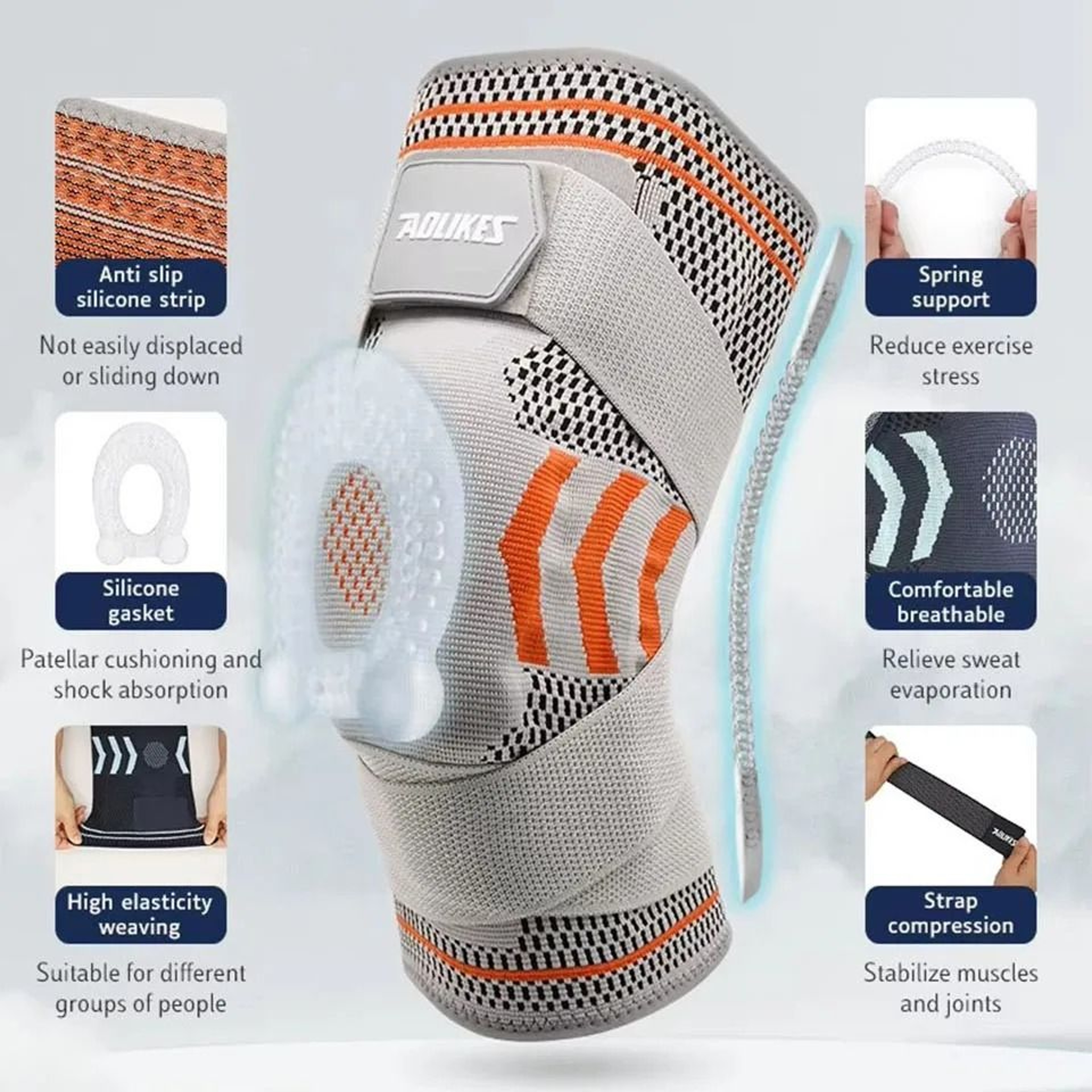 AOLIKES Patella Knee Brace With Dual Tendon Support Straps And Silicone Gel Pad 3