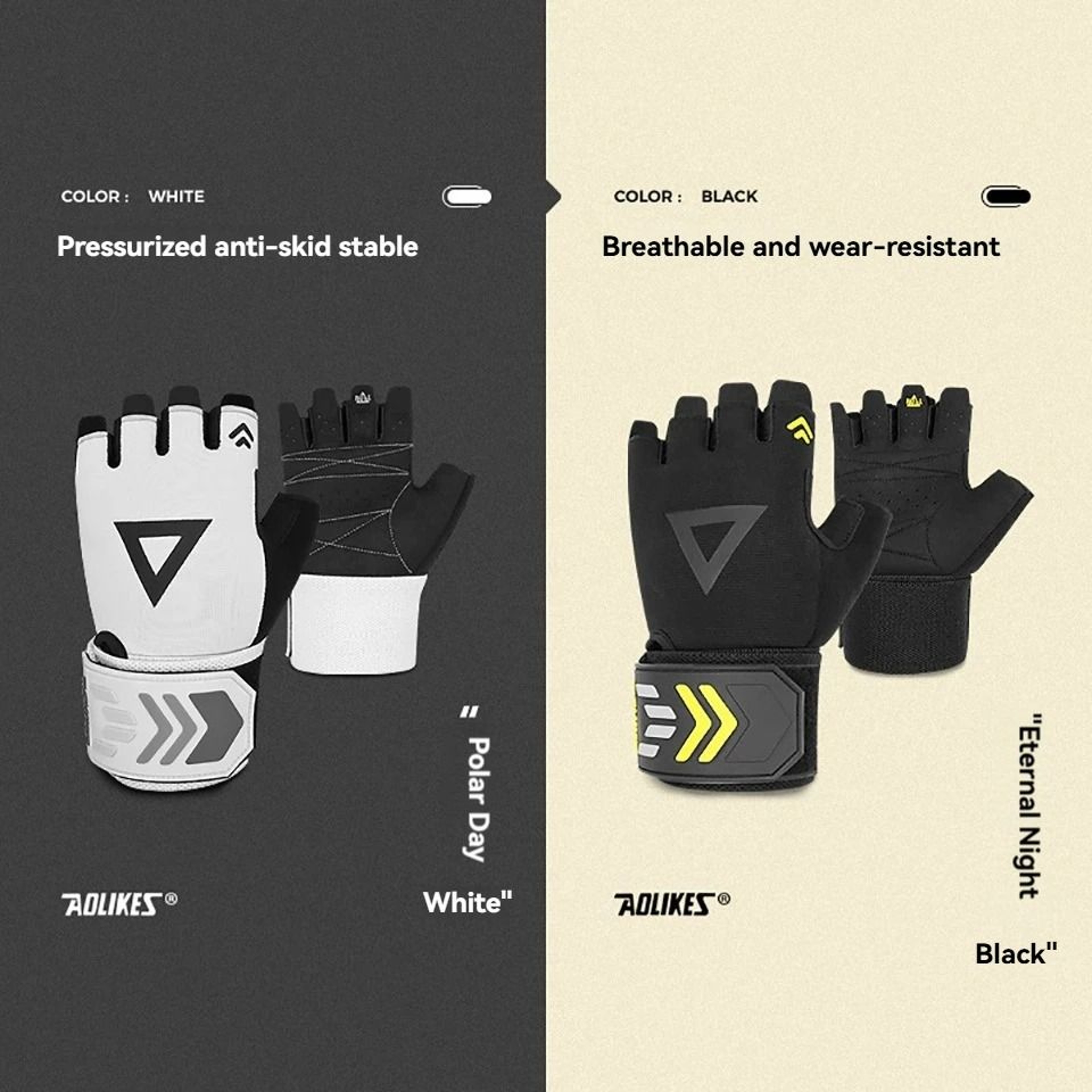 AOLIKES Breathable Weightlifting Gym Gloves With Integrated Wristband Wrap Support 1 Pair 2