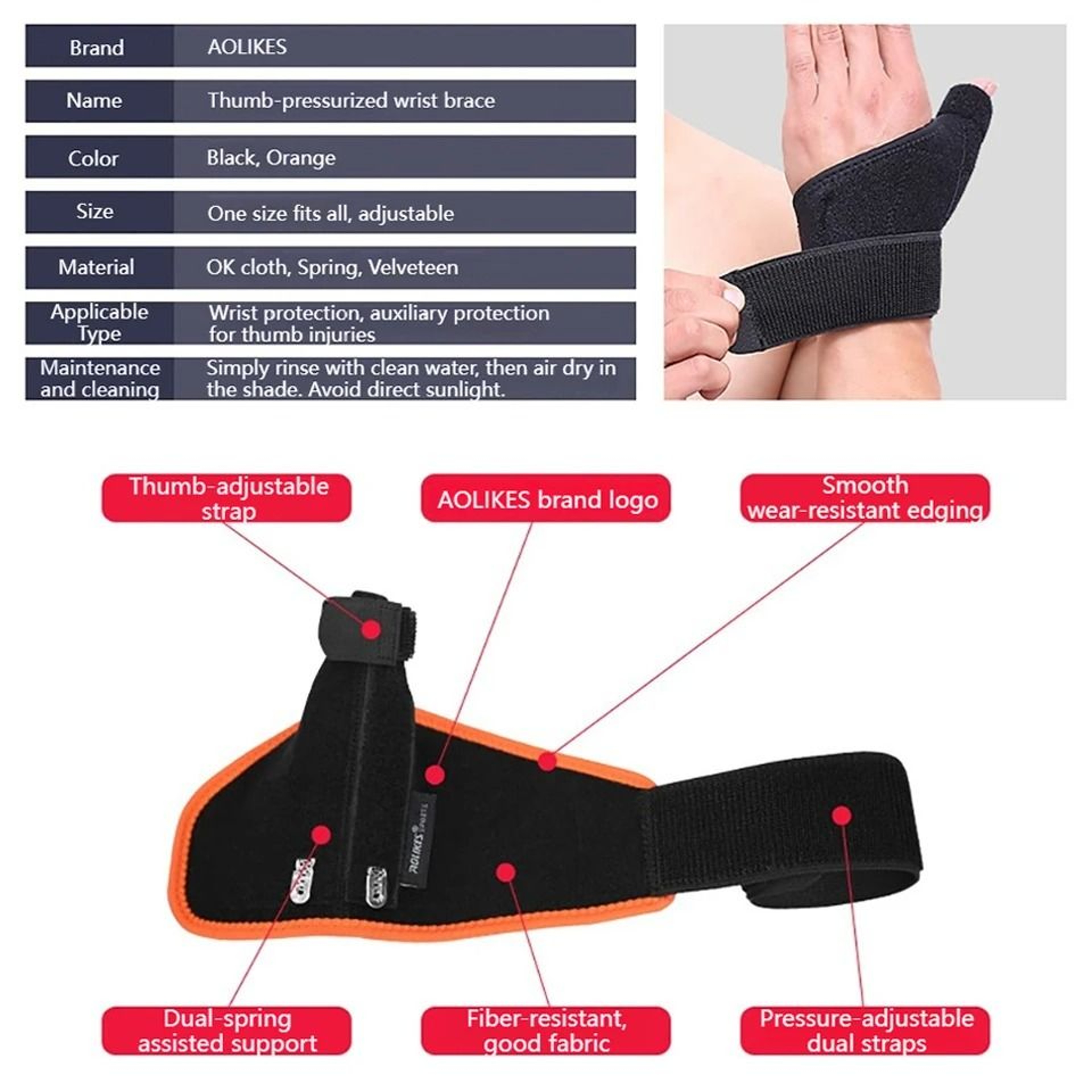 AOLIKES Wrist And Thumb Spica Splint Support Brace For Arthritis Tendonitis And Joint Sprains 1