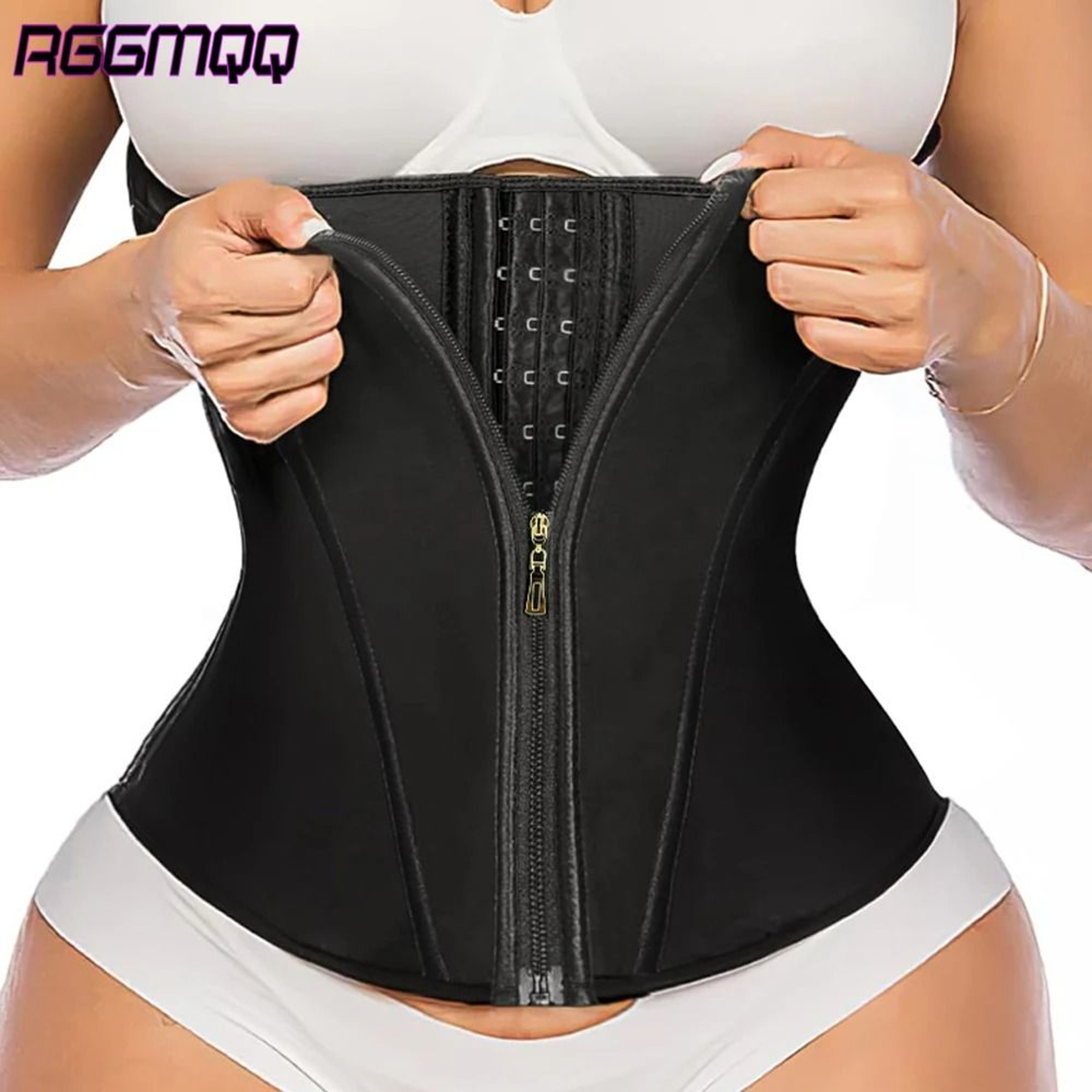 RGGMQQ Underbust Waist Trainer Corset  Zipper  Hook Workout Body Shaper 0