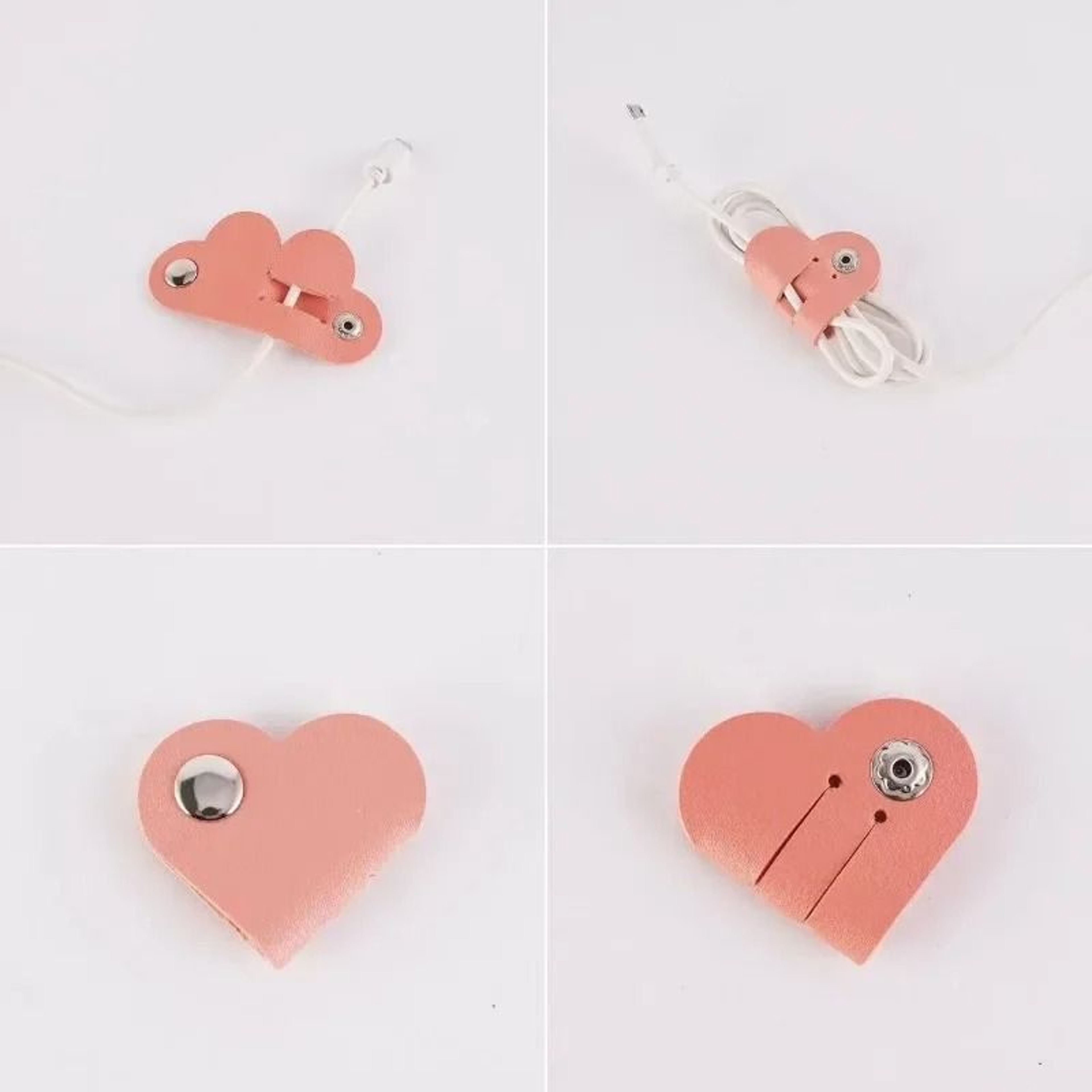 3Pcs HeartShaped Faux Leather Cable Cord Winder  Management Clips 5