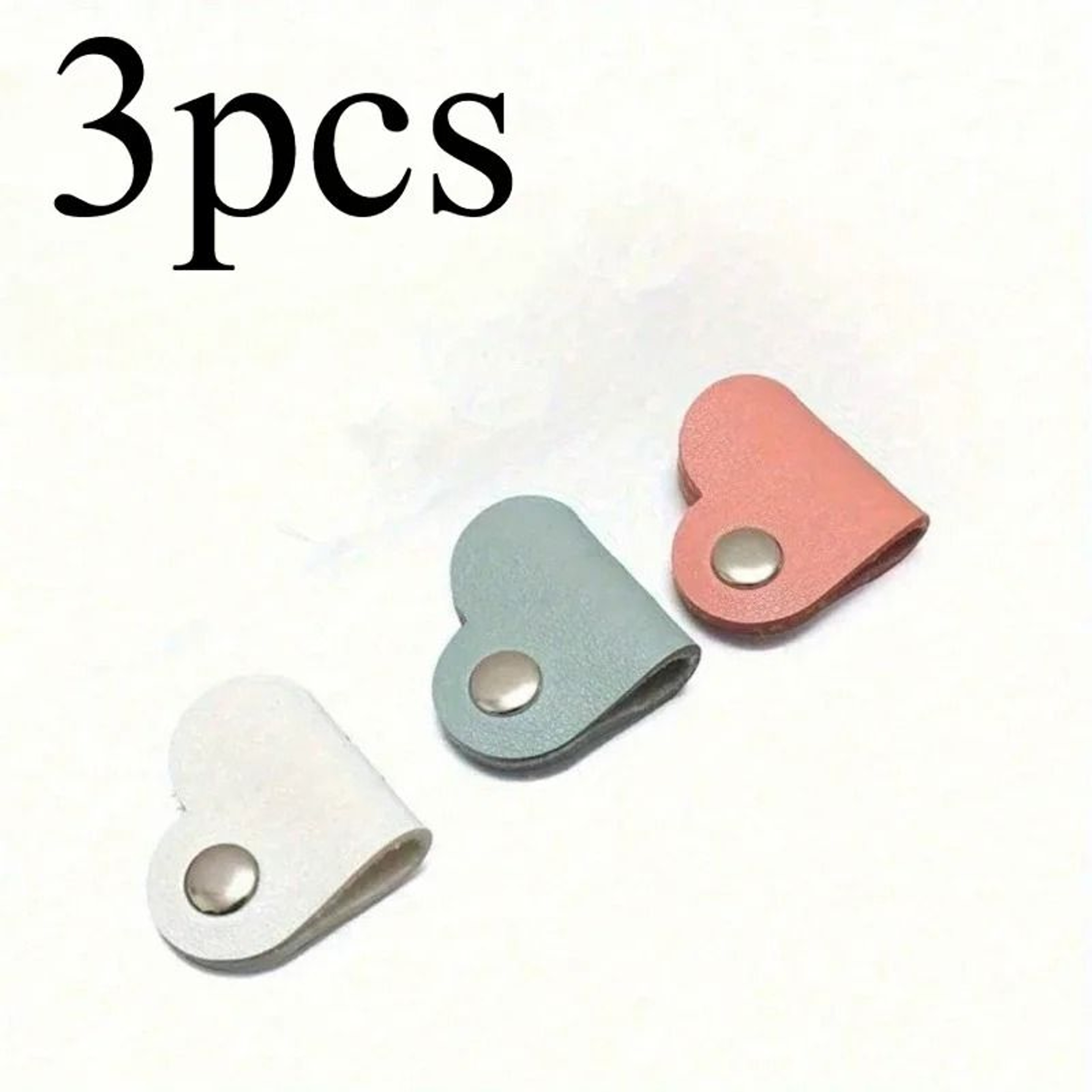 3Pcs HeartShaped Faux Leather Cable Cord Winder  Management Clips 6