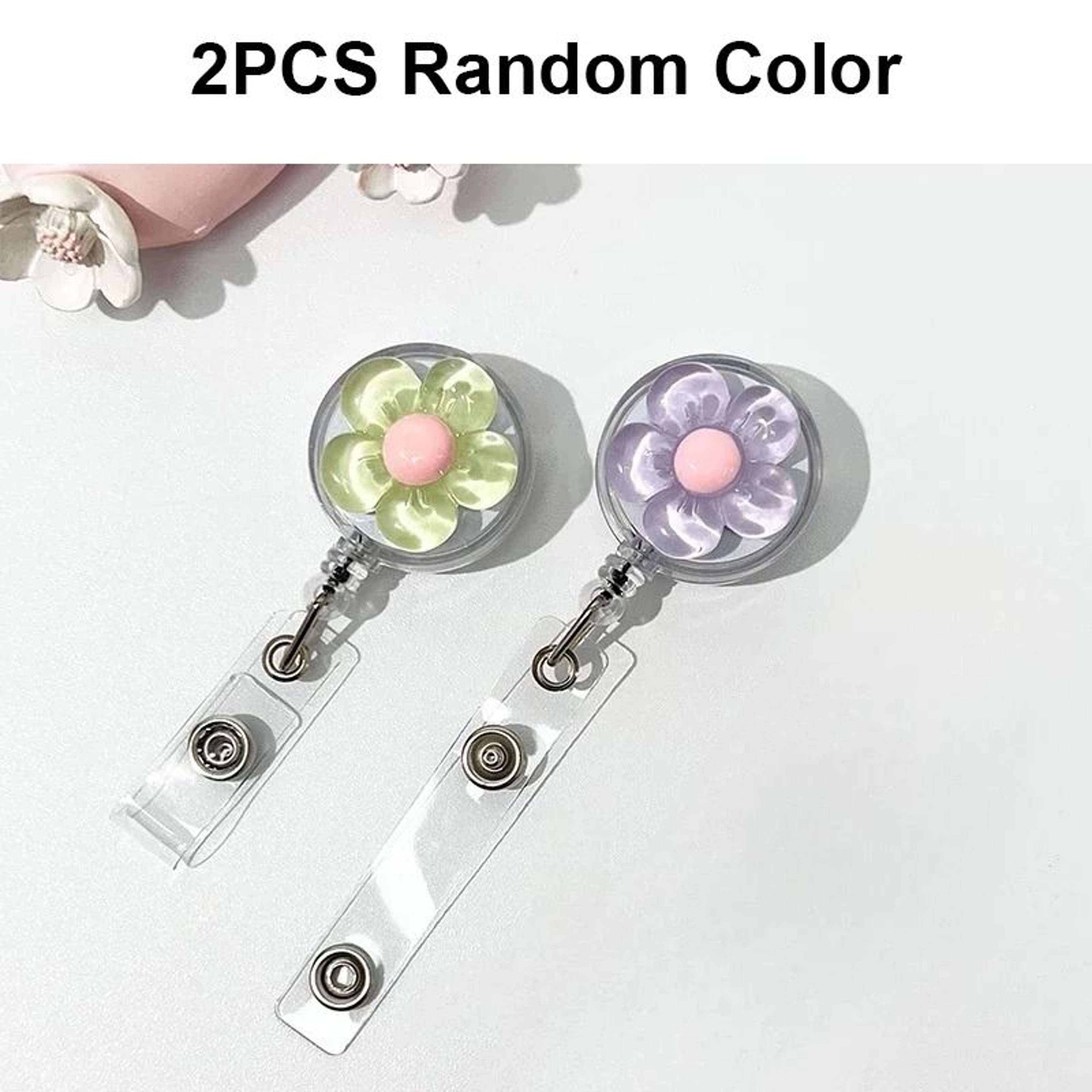 25Pcs Telescopic Flower Back Clip Badge Reel  Automatic Rebound Name Tag Holder 7