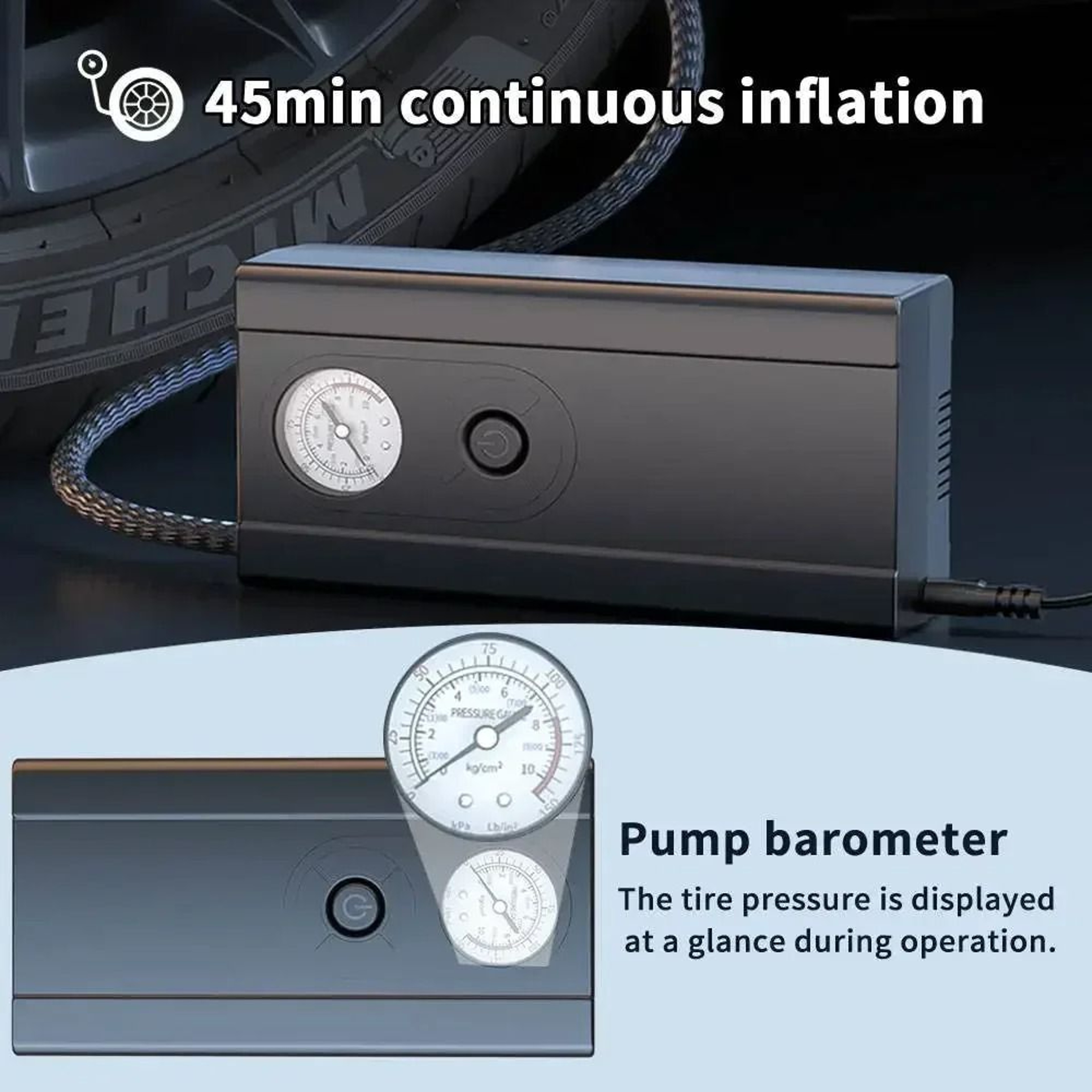 12V Portable Electric Air Compressor And Tire Inflator With Pointer Pressure Display For Car Tires 3