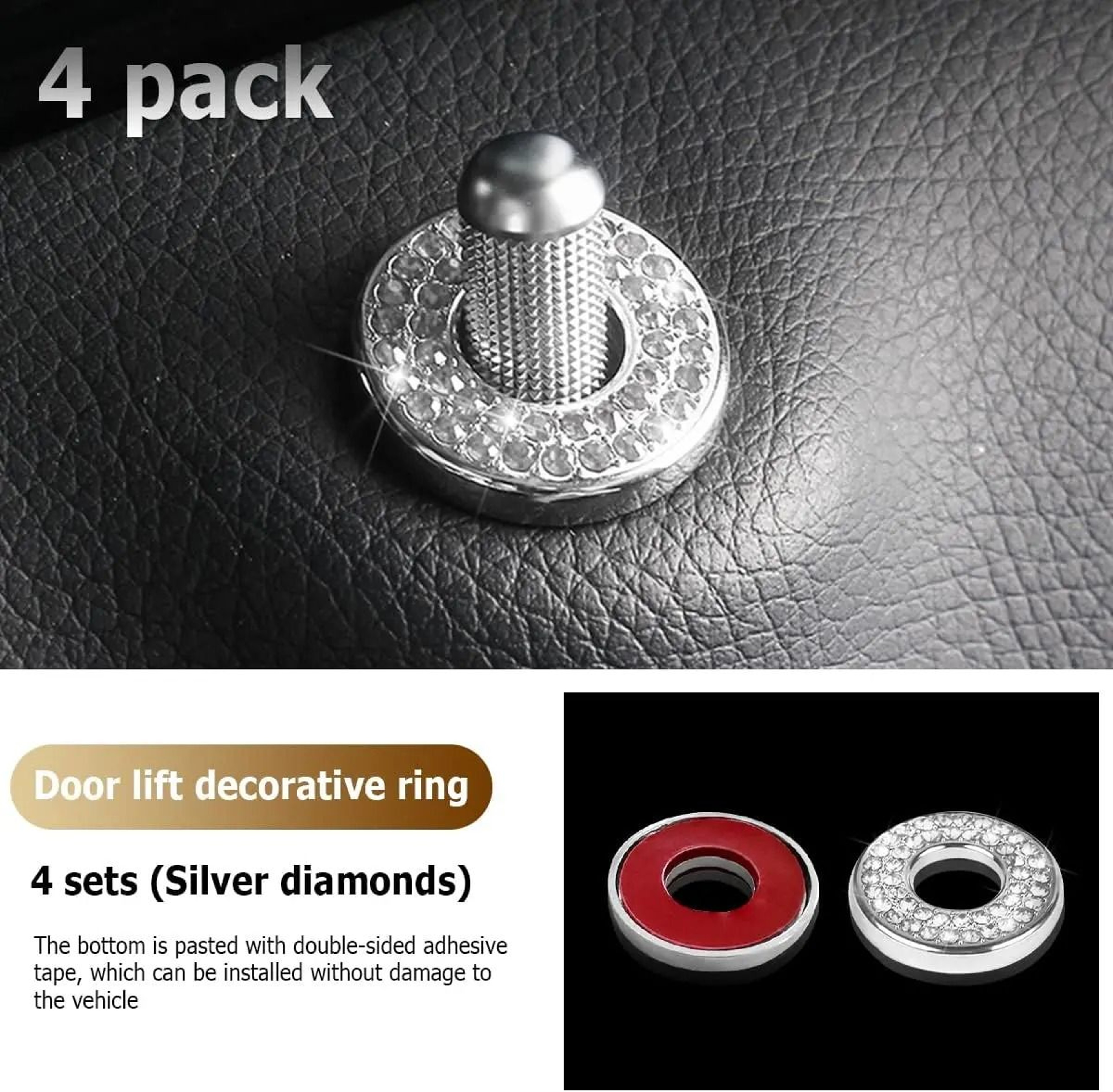 4Pcs Crystal Rhinestone Car Door Lock Cover Stickers 3