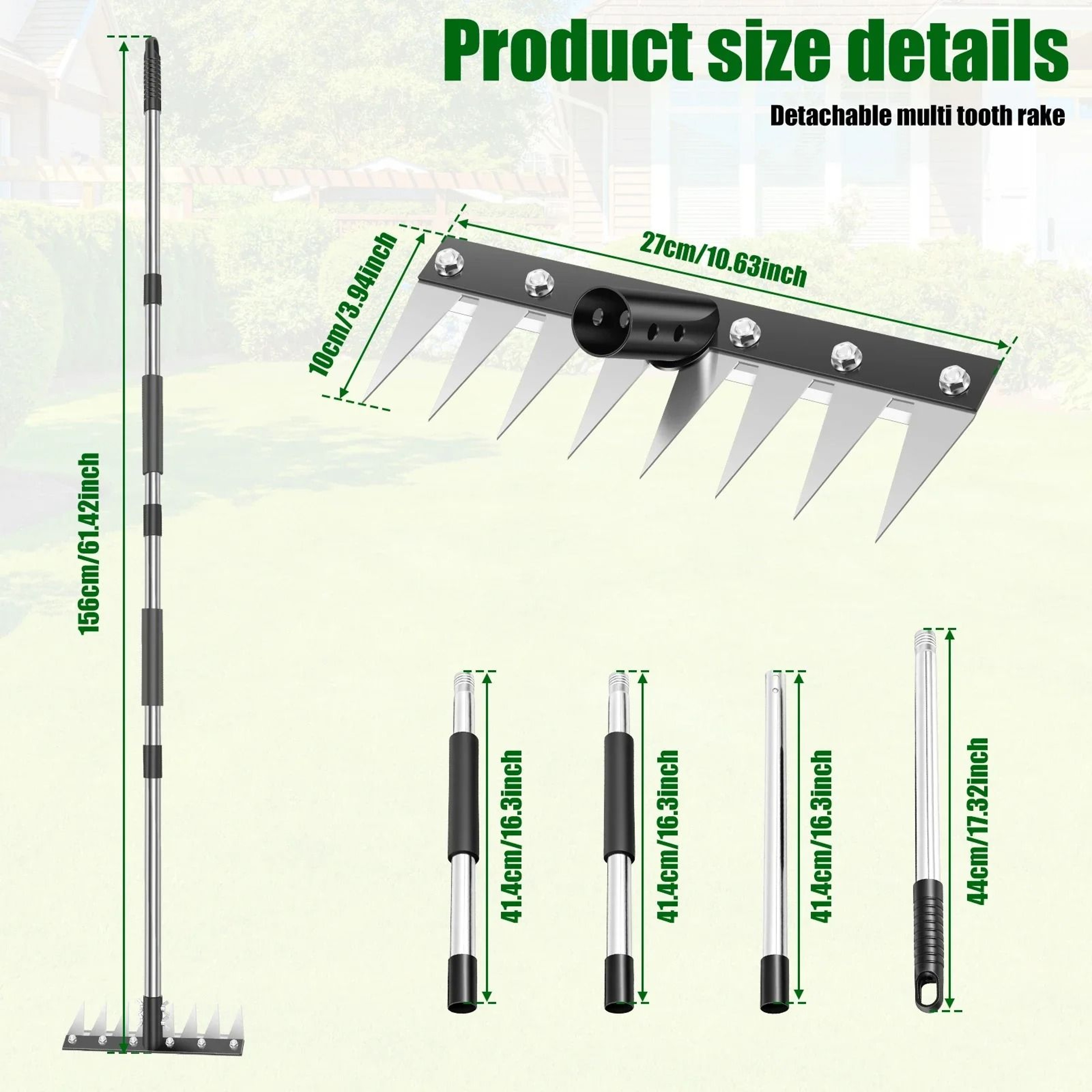 Detachable Manganese Steel MultiTooth Garden Rake Adjustable Weeding Hoe 5