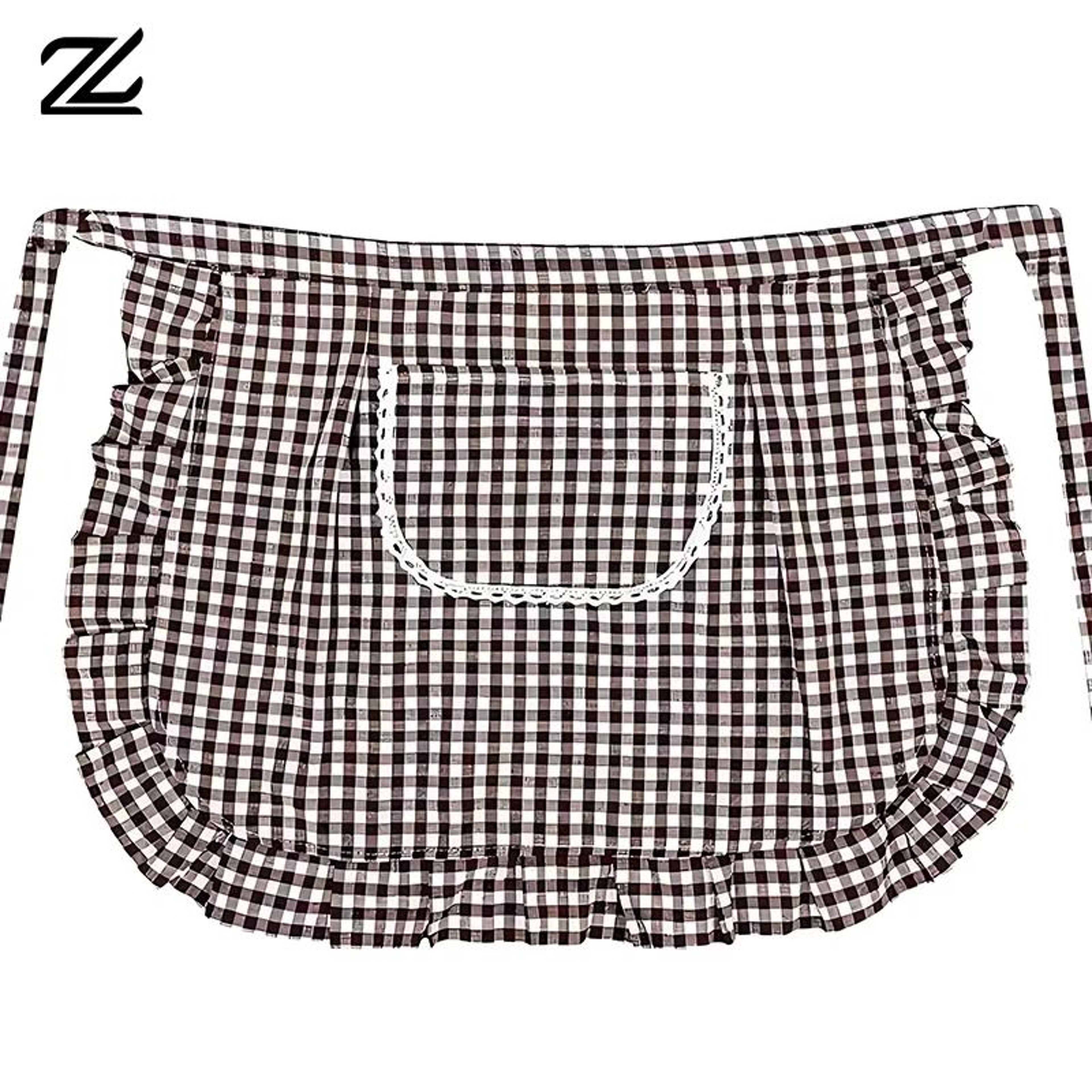 Lace Plaid HalfWaist Apron With Pocket Cotton Material 4