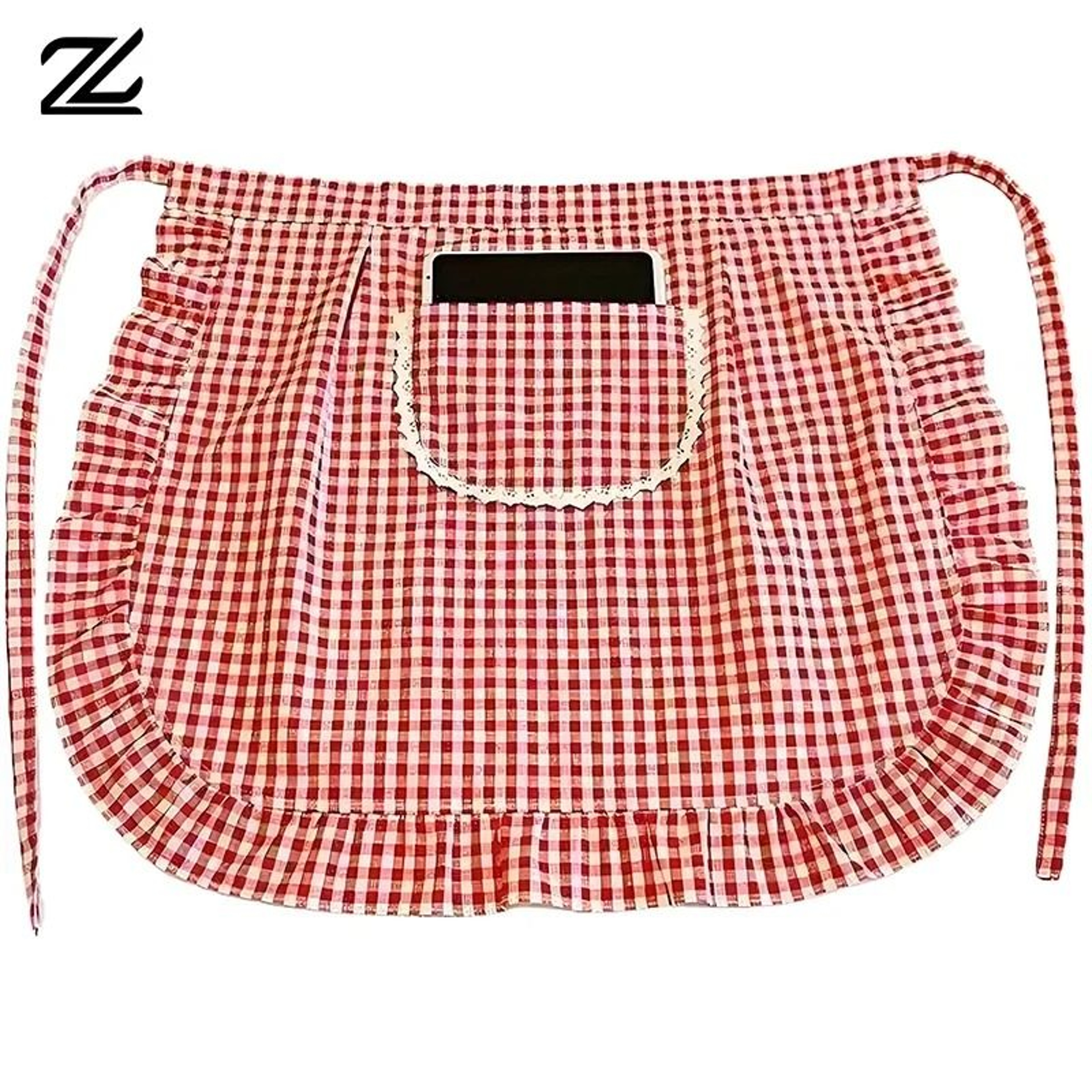 Lace Plaid HalfWaist Apron With Pocket Cotton Material 5