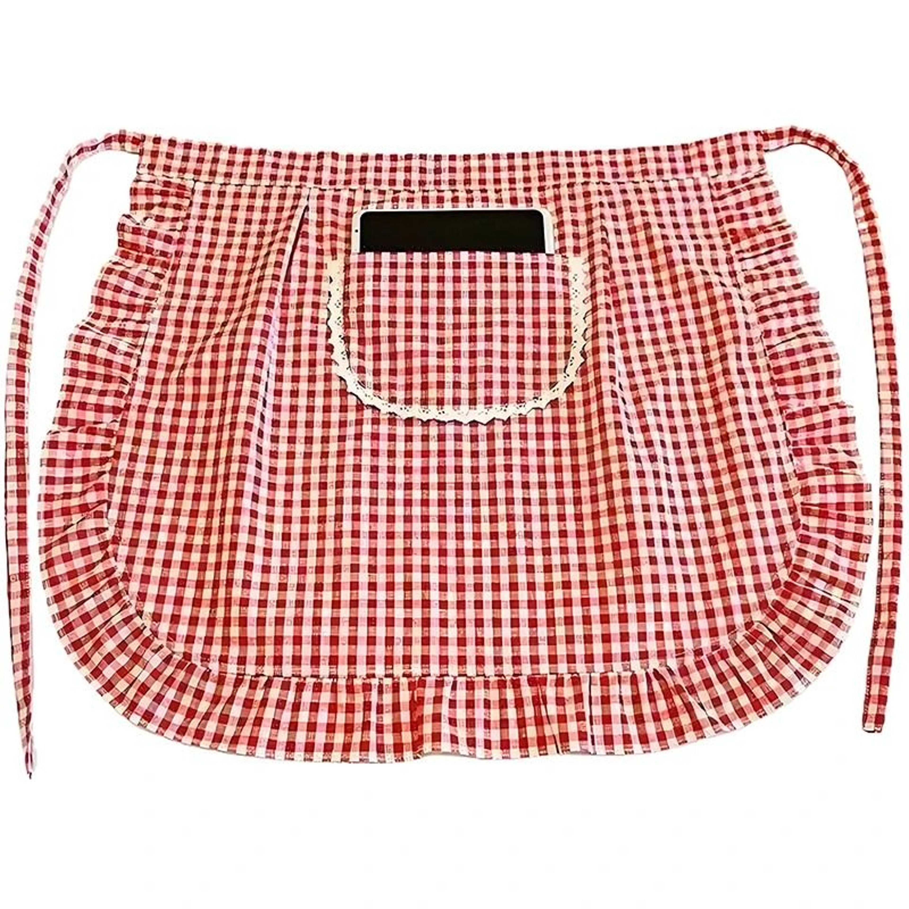 Lace Plaid HalfWaist Apron With Pocket Cotton Material 6