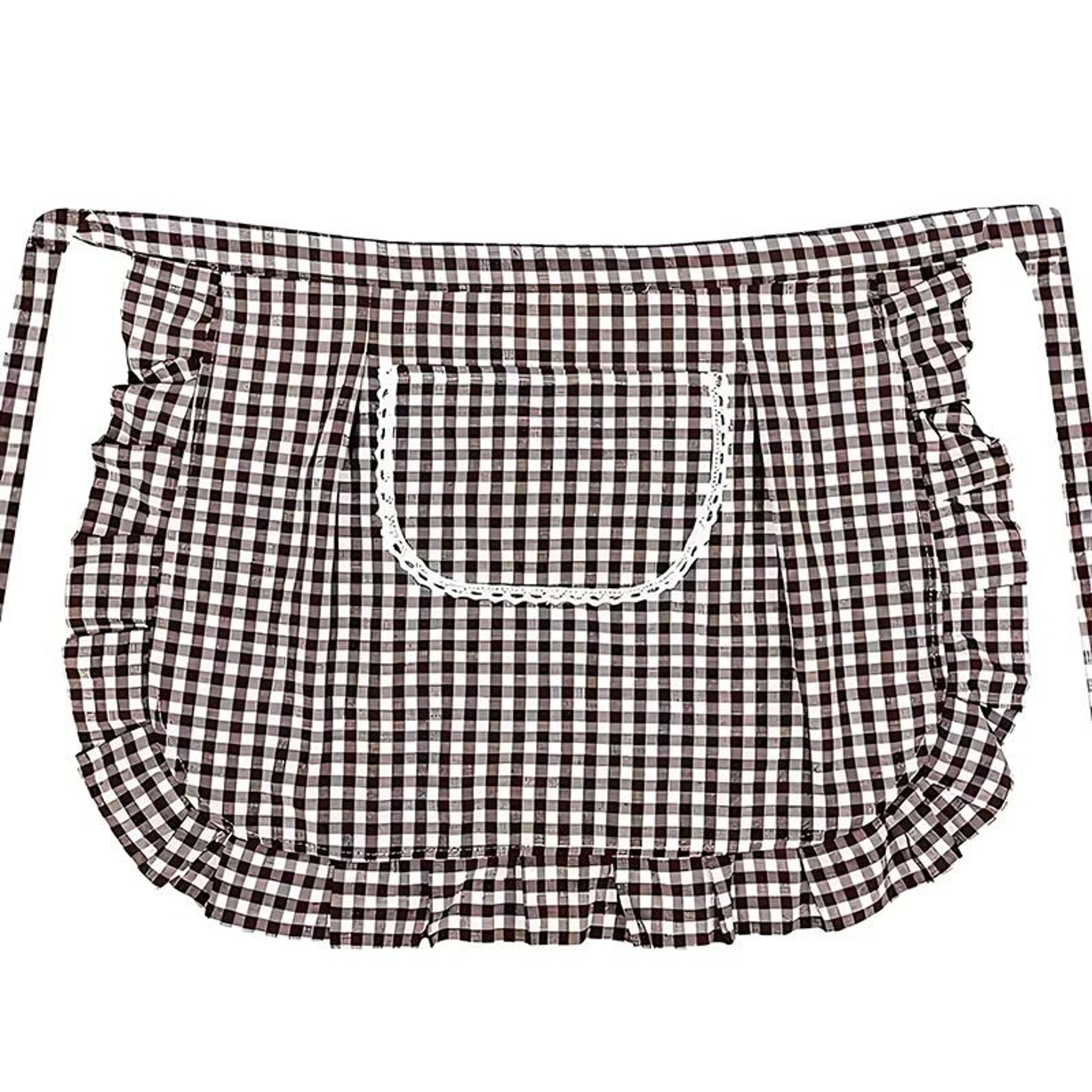 Lace Plaid HalfWaist Apron With Pocket Cotton Material 8