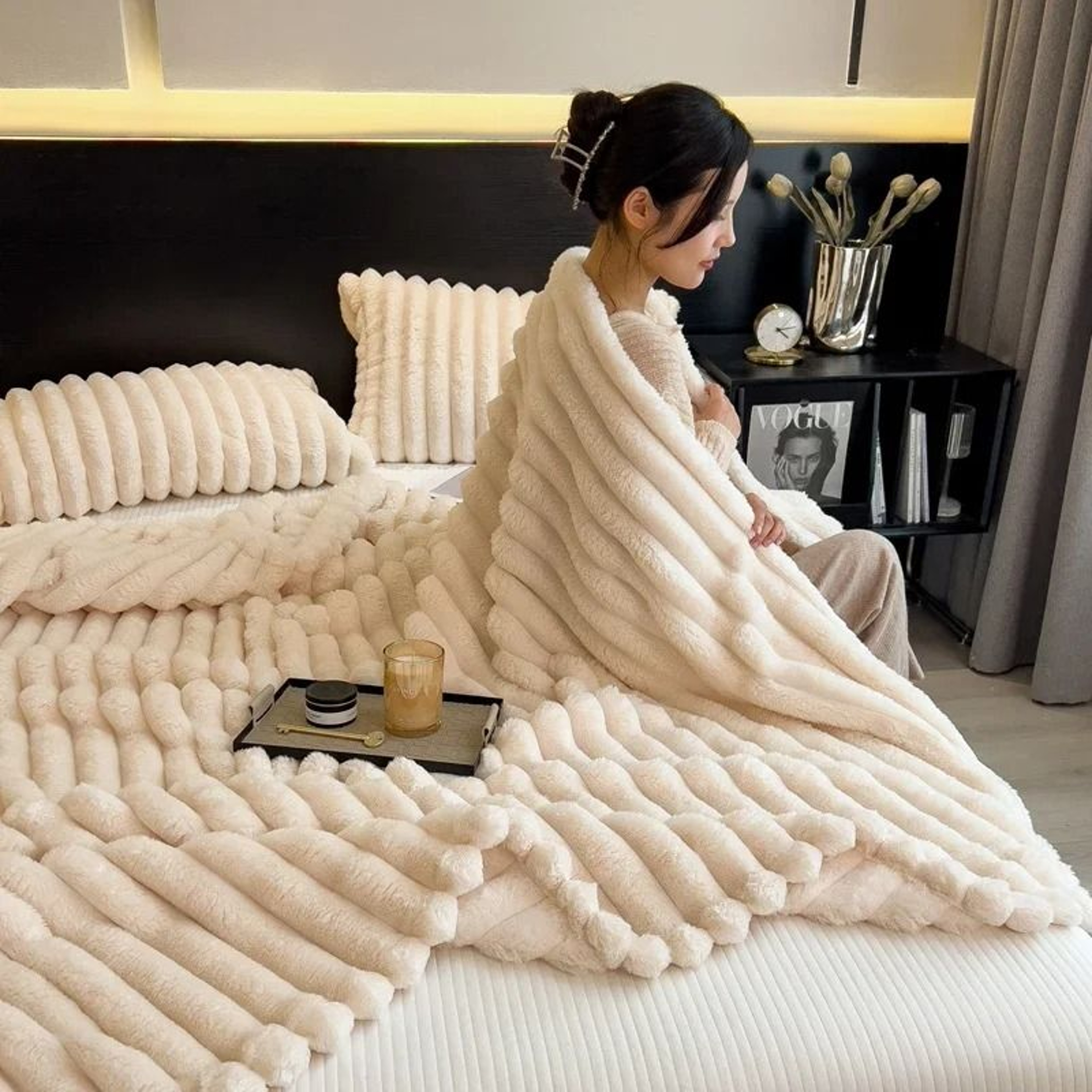 Thickened Wide Striped Multifunctional Blanket  Soft Bed Coverlet 1