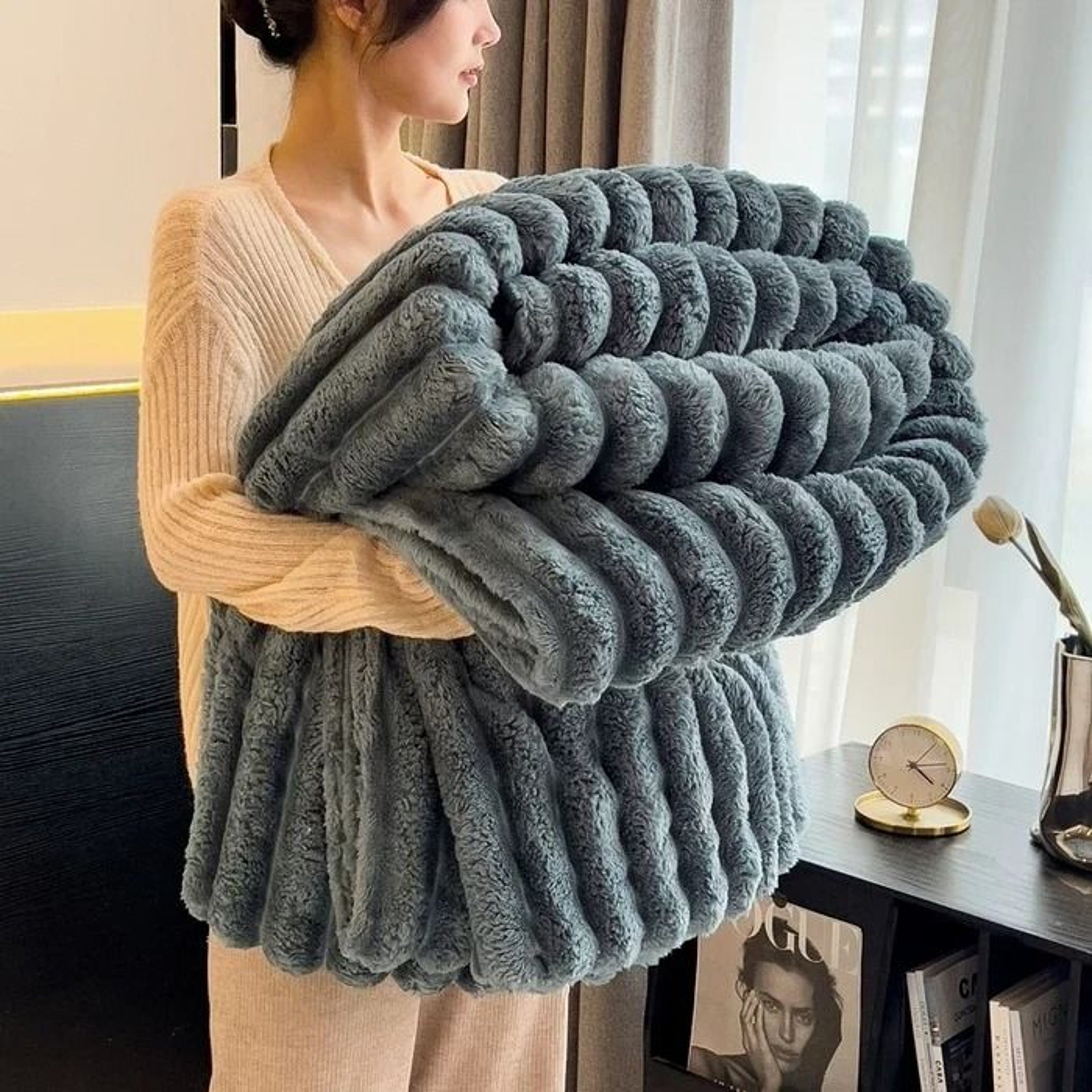 Thickened Wide Striped Multifunctional Blanket  Soft Bed Coverlet 6