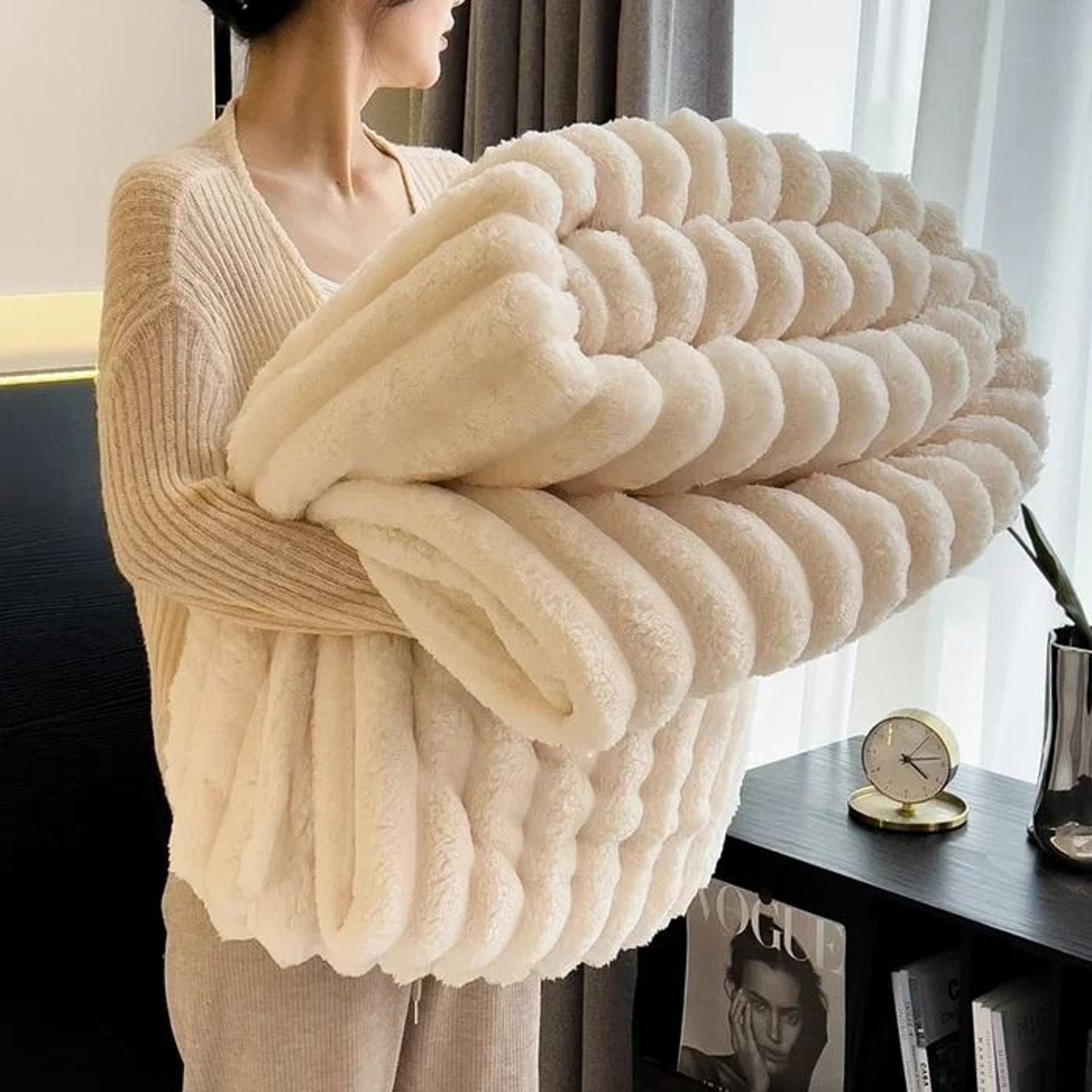 Thickened Wide Striped Multifunctional Blanket  Soft Bed Coverlet 9