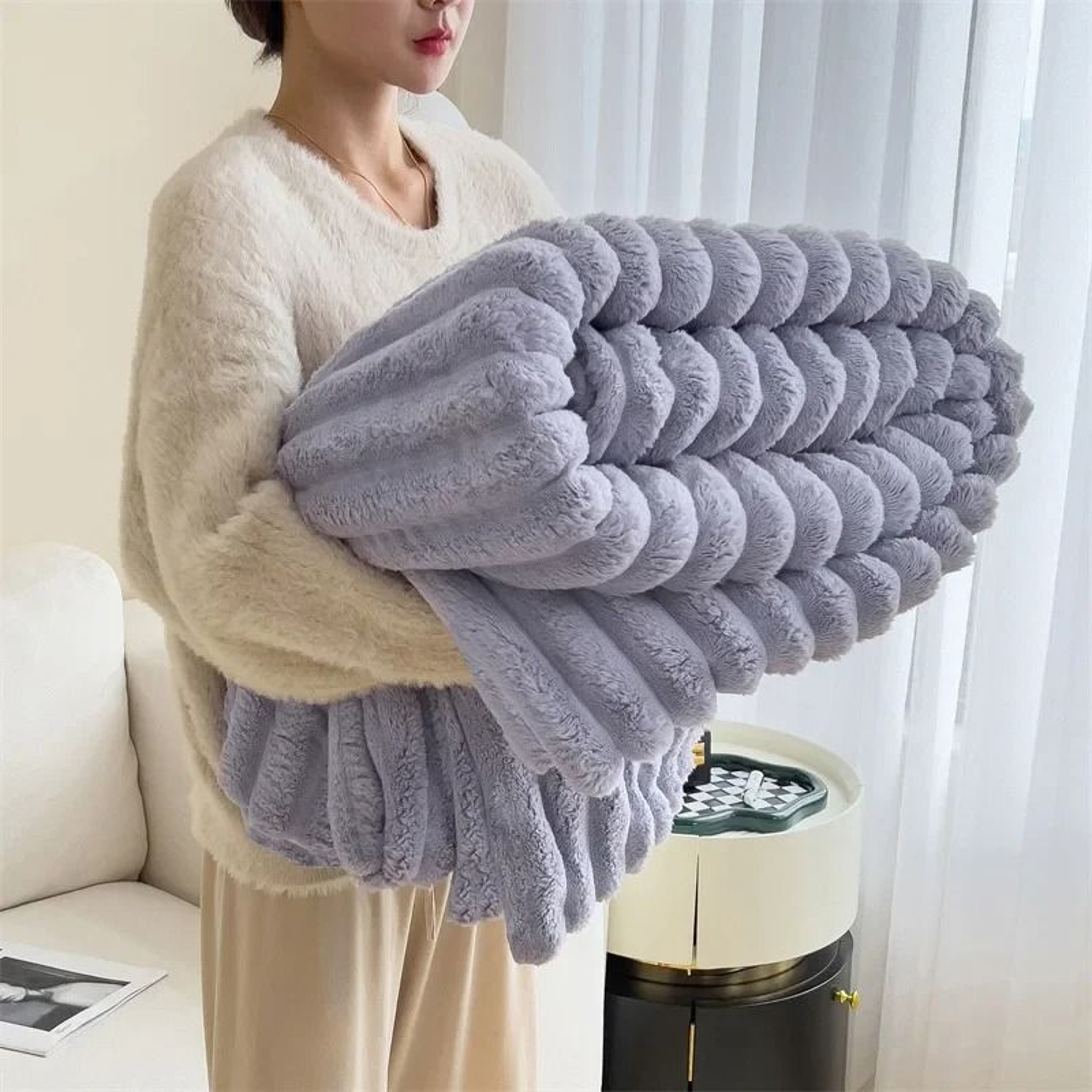 Light Luxury Solid Color Rabbit Velvet Blanket Winter Thickened Warm Flannel 10