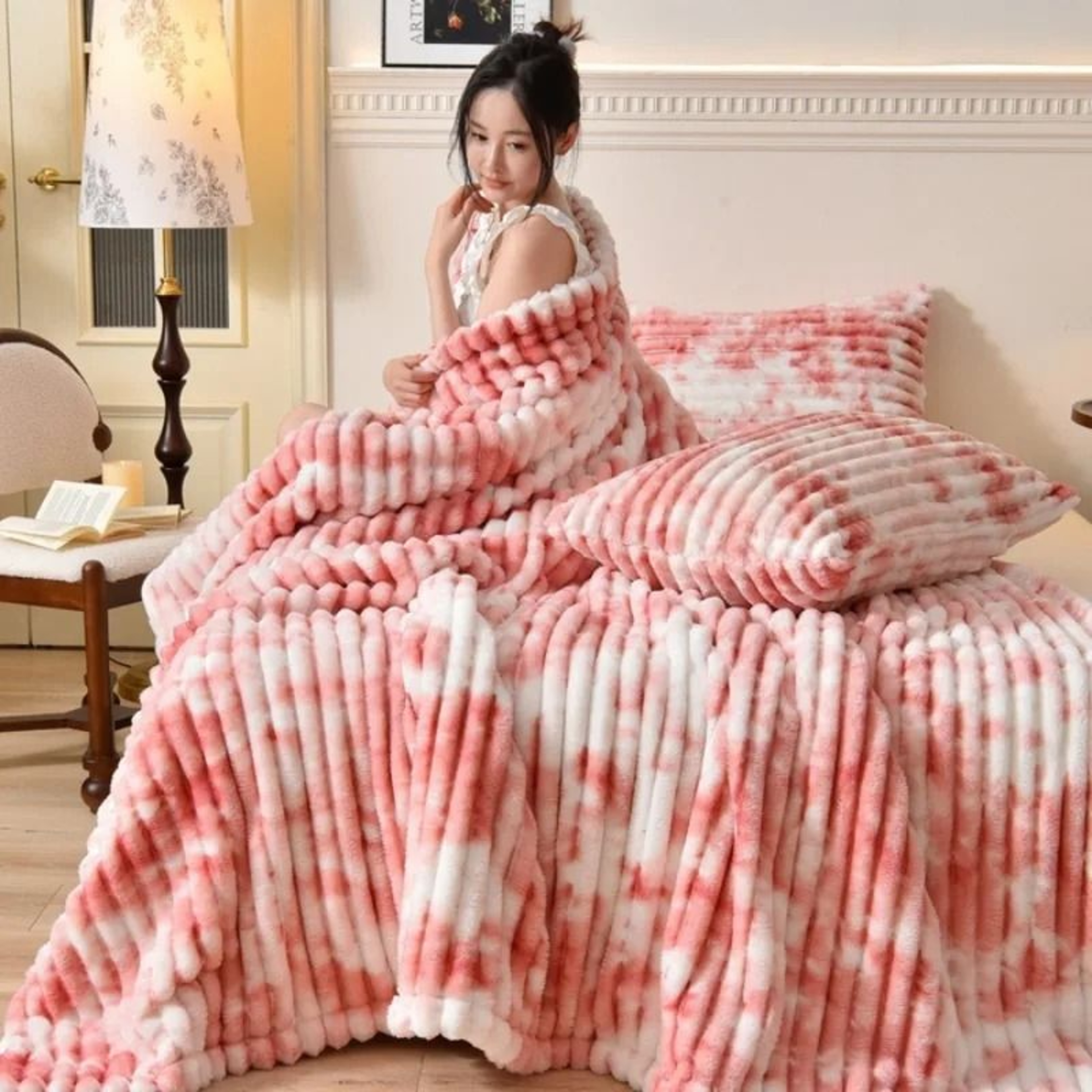 Gradient Color Soft Plush Flannel Blanket Spring  Autumn Warm Bed  Sofa Throw 4