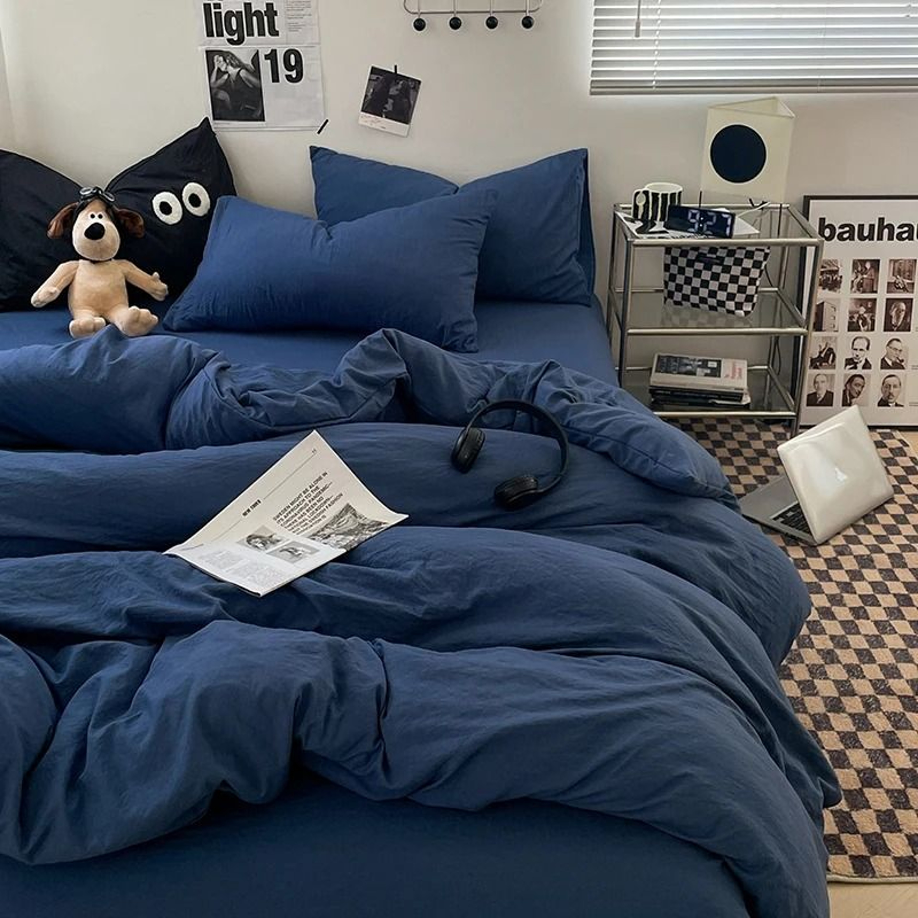 Solid Blue Washed Cotton Duvet Cover Soft Breathable Quilt Cover For Girls  Boys Bedrooms 1
