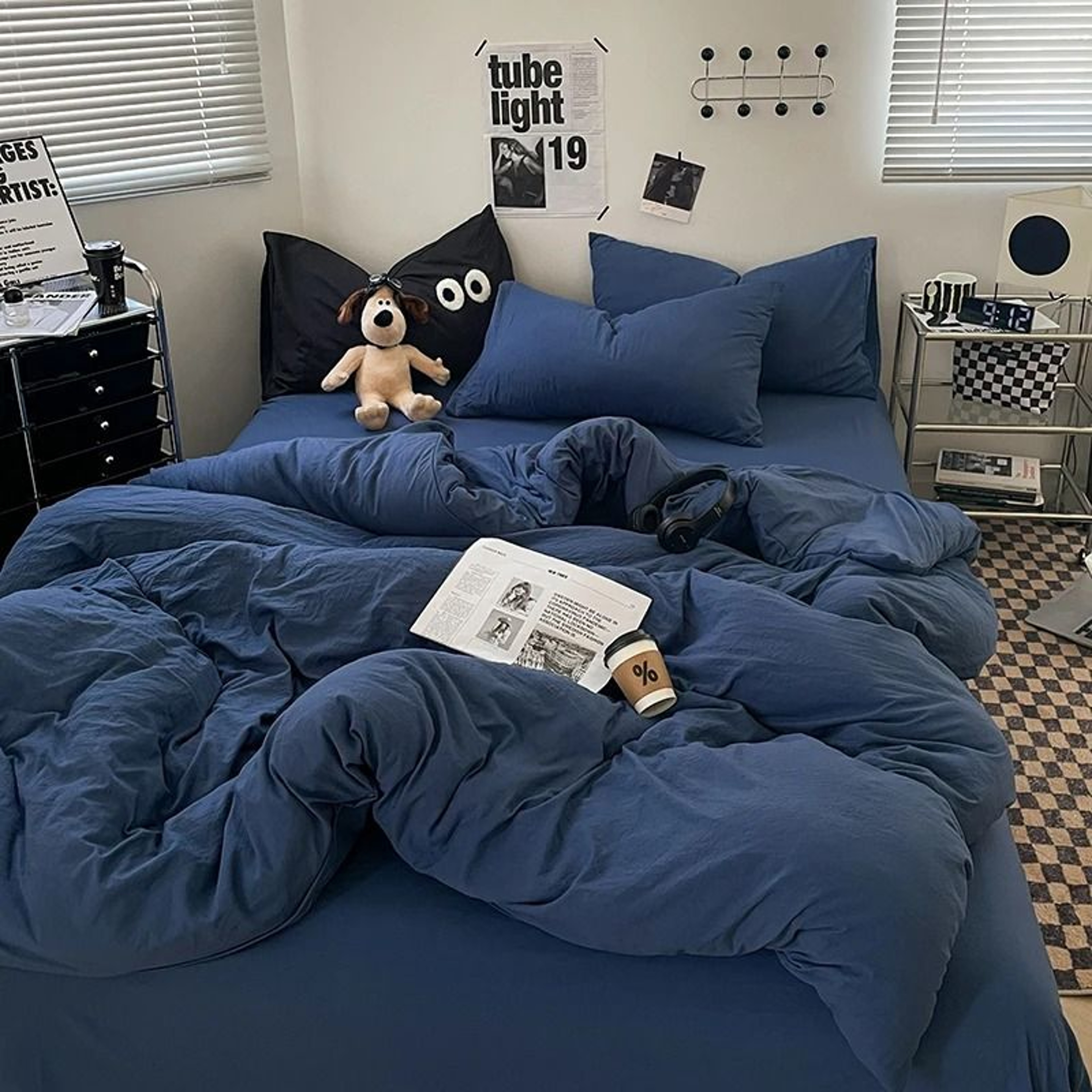 Solid Blue Washed Cotton Duvet Cover Soft Breathable Quilt Cover For Girls  Boys Bedrooms 4