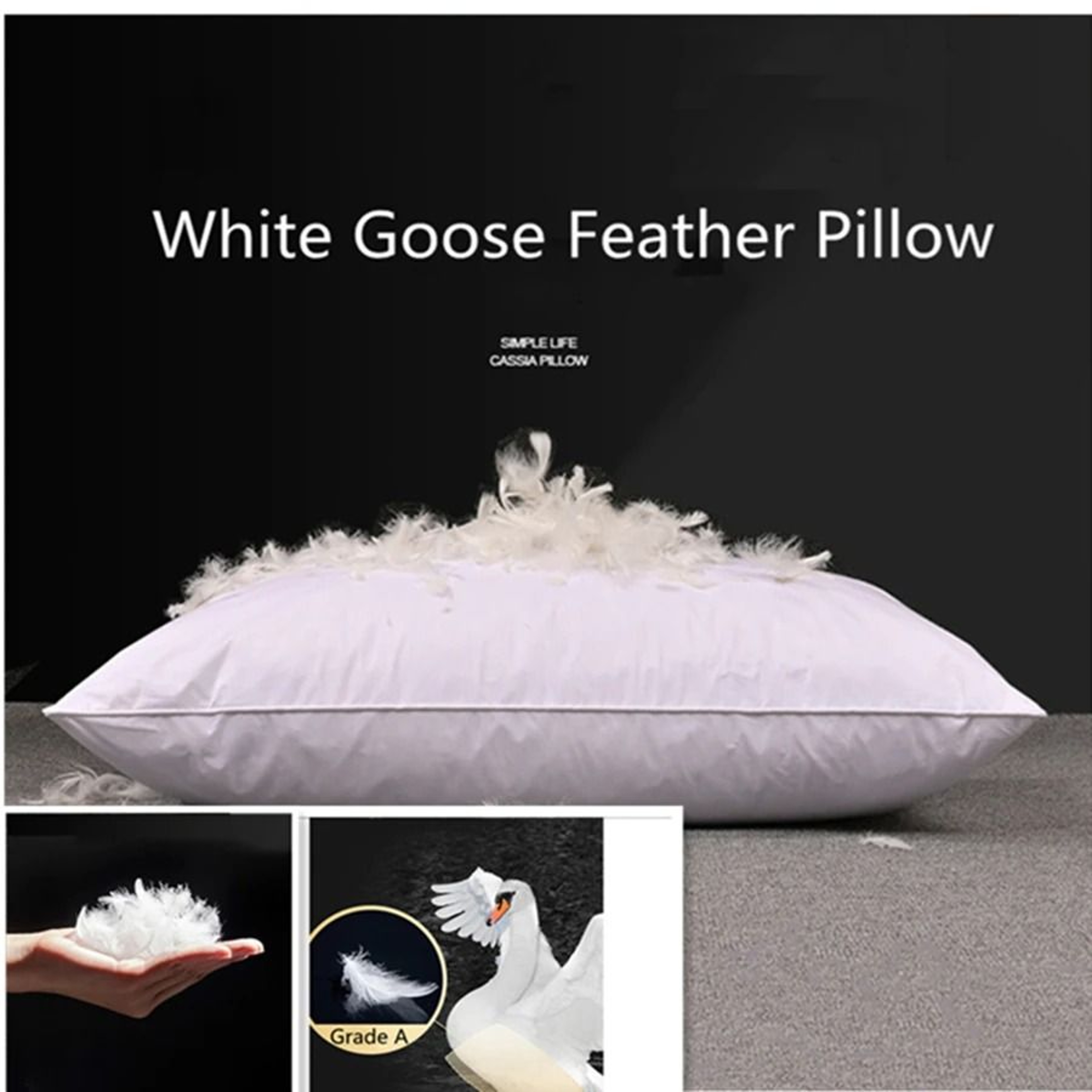 100 White Goose Feather Pillow FiveStar Hotel Grade Orthopedic Neck Pillow 48x74cm 0