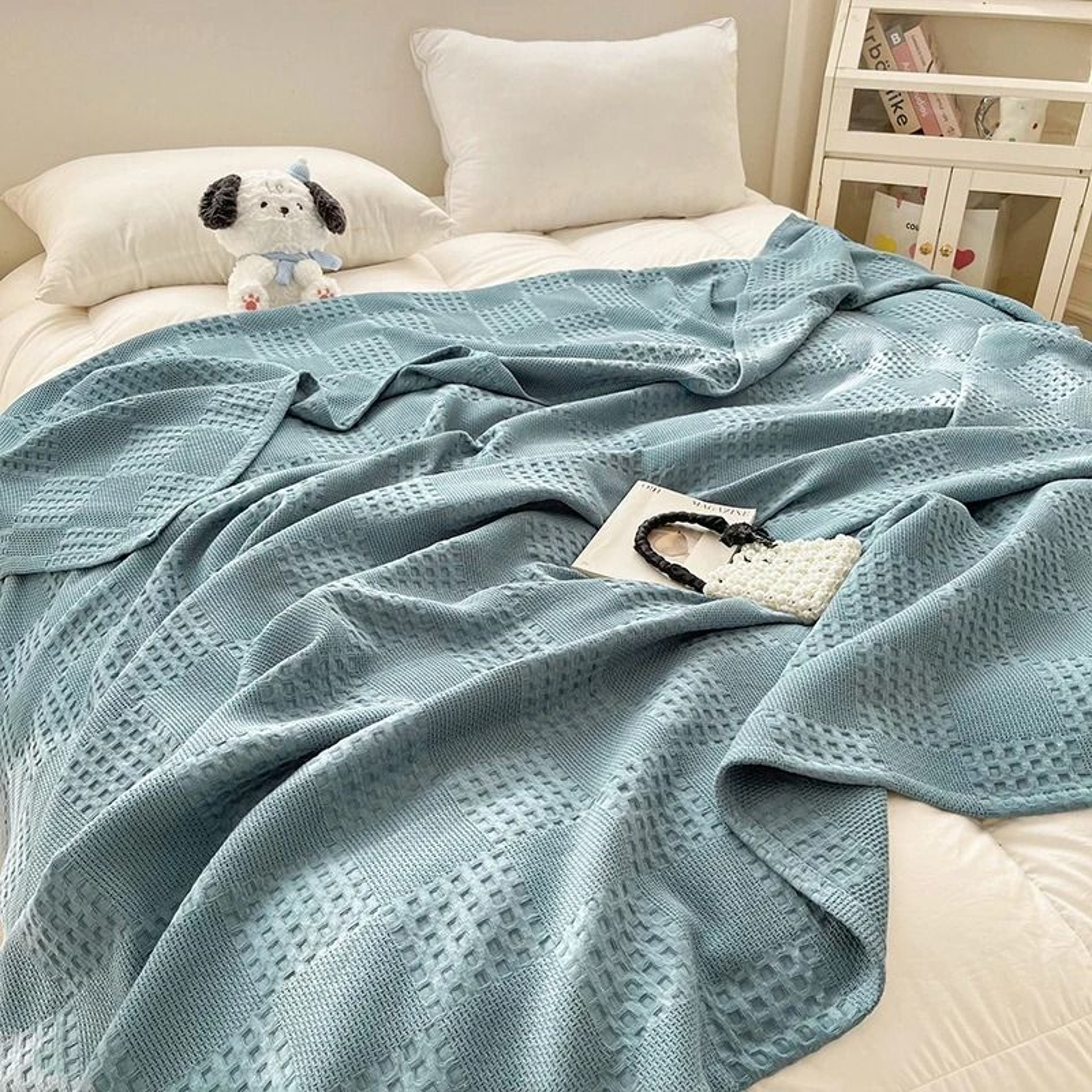 100 Cotton Waffle Weave Throw Blanket Soft Breathable Plaid Blanket For Sofa  Bed 4
