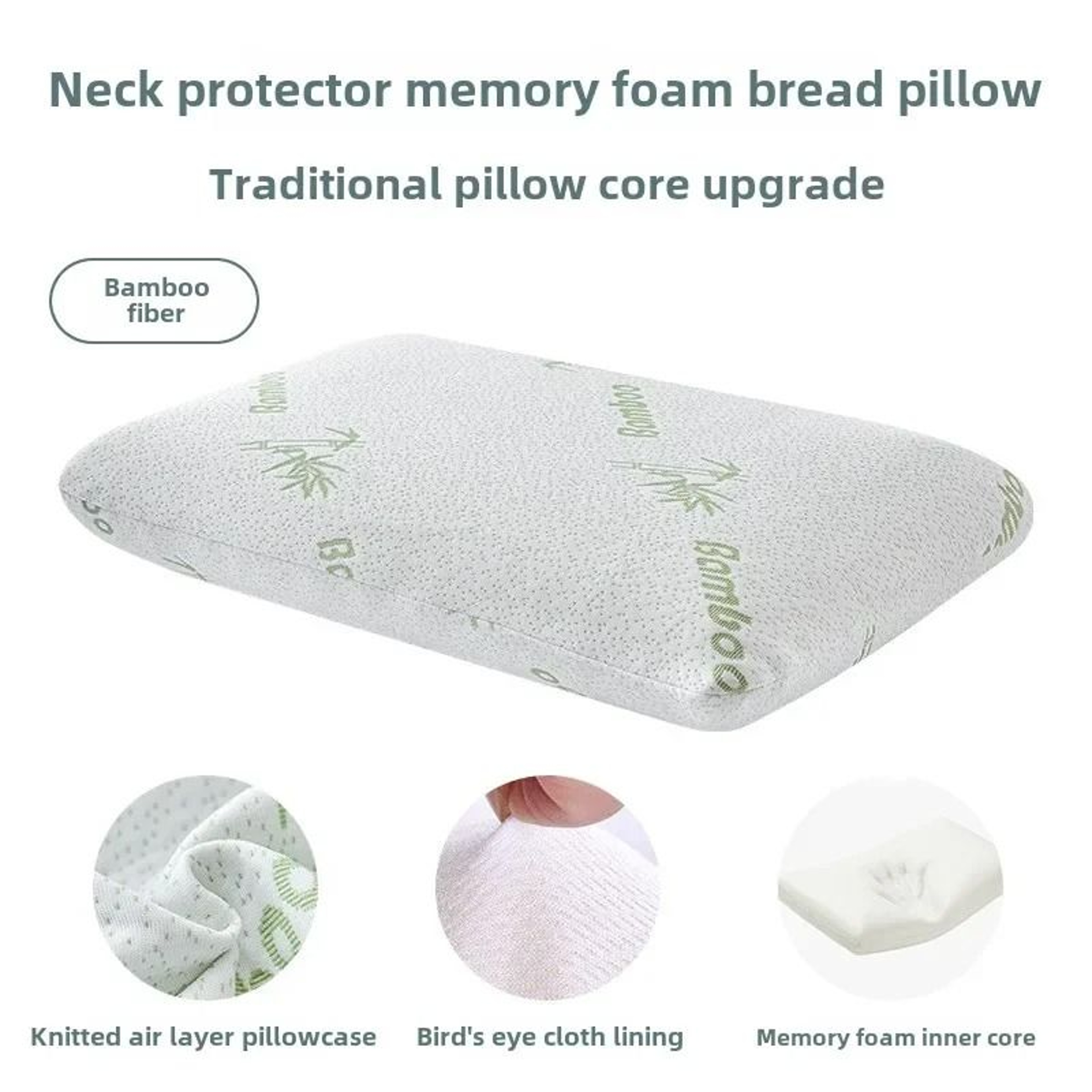 Slow Rebound Bamboo Fiber Bread Memory Foam Pillow Ergonomic Cervical Spine Neck Support Pillow 2