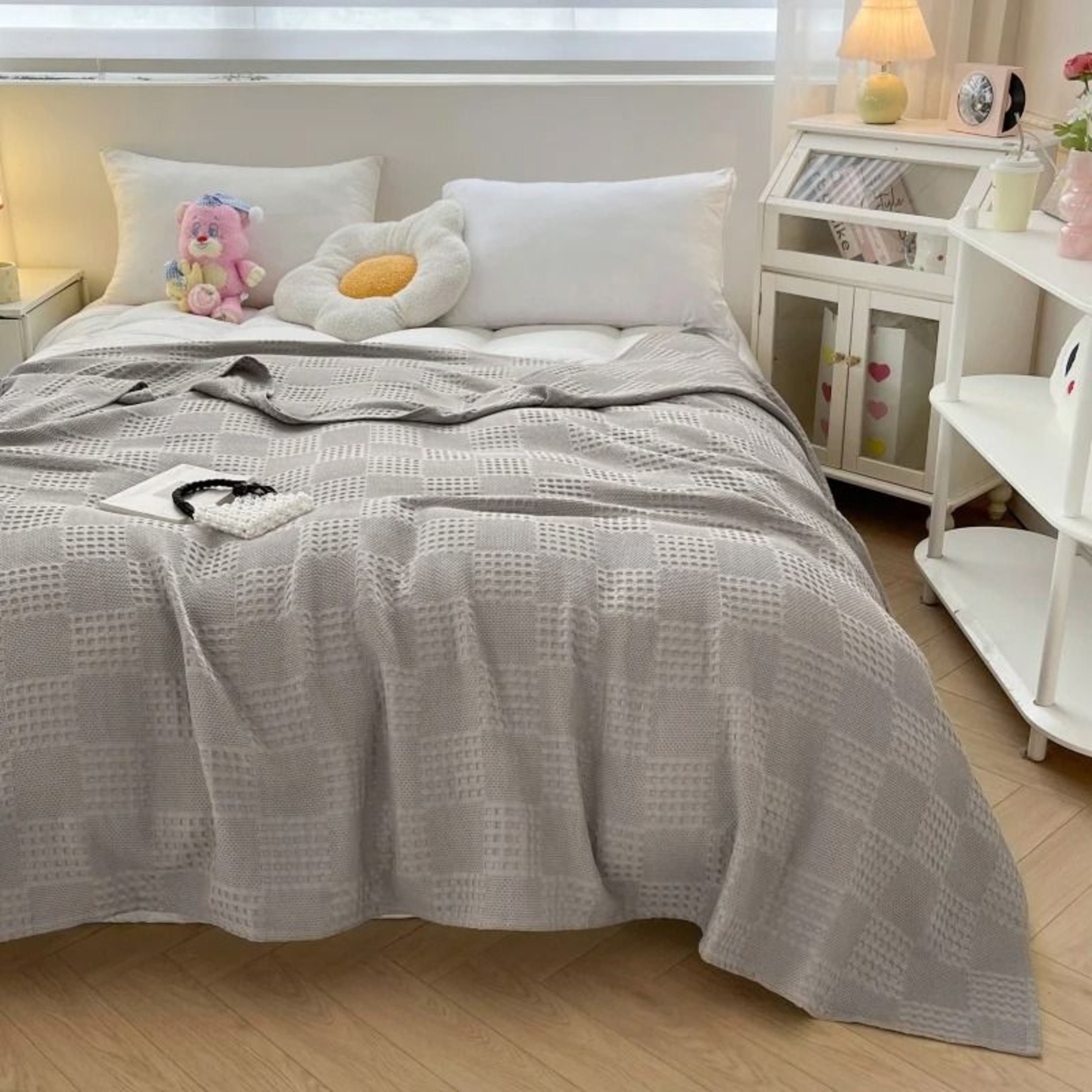 100 Pure Cotton Waffle Weave Throw Blanket Breathable AllSeason Plaid Bedspread  Sofa Cover For Twi 4