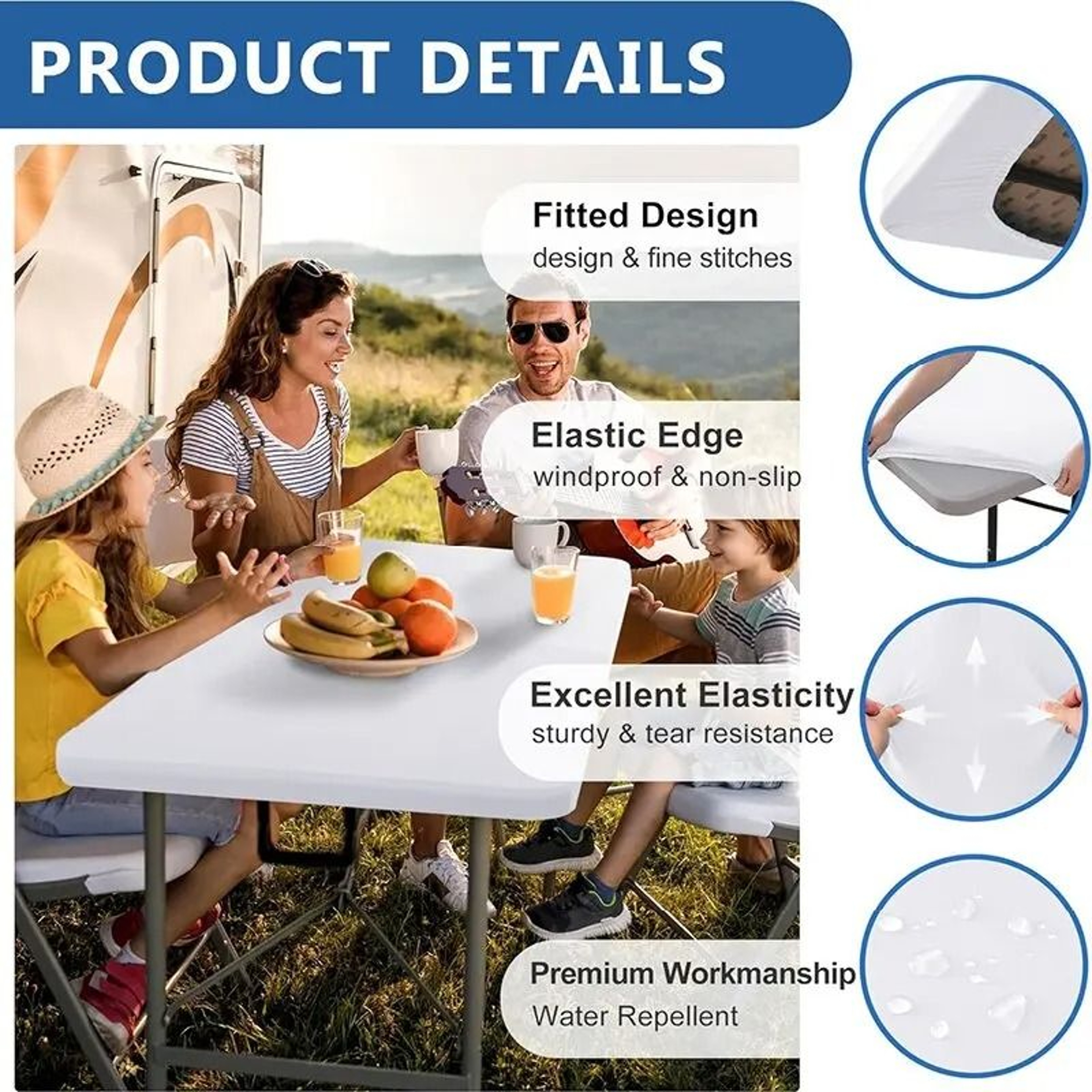 Fitted Elastic Spandex Stretch Tablecloth FormFitting White Cover For 6ft Rectangle  Round Tables 4