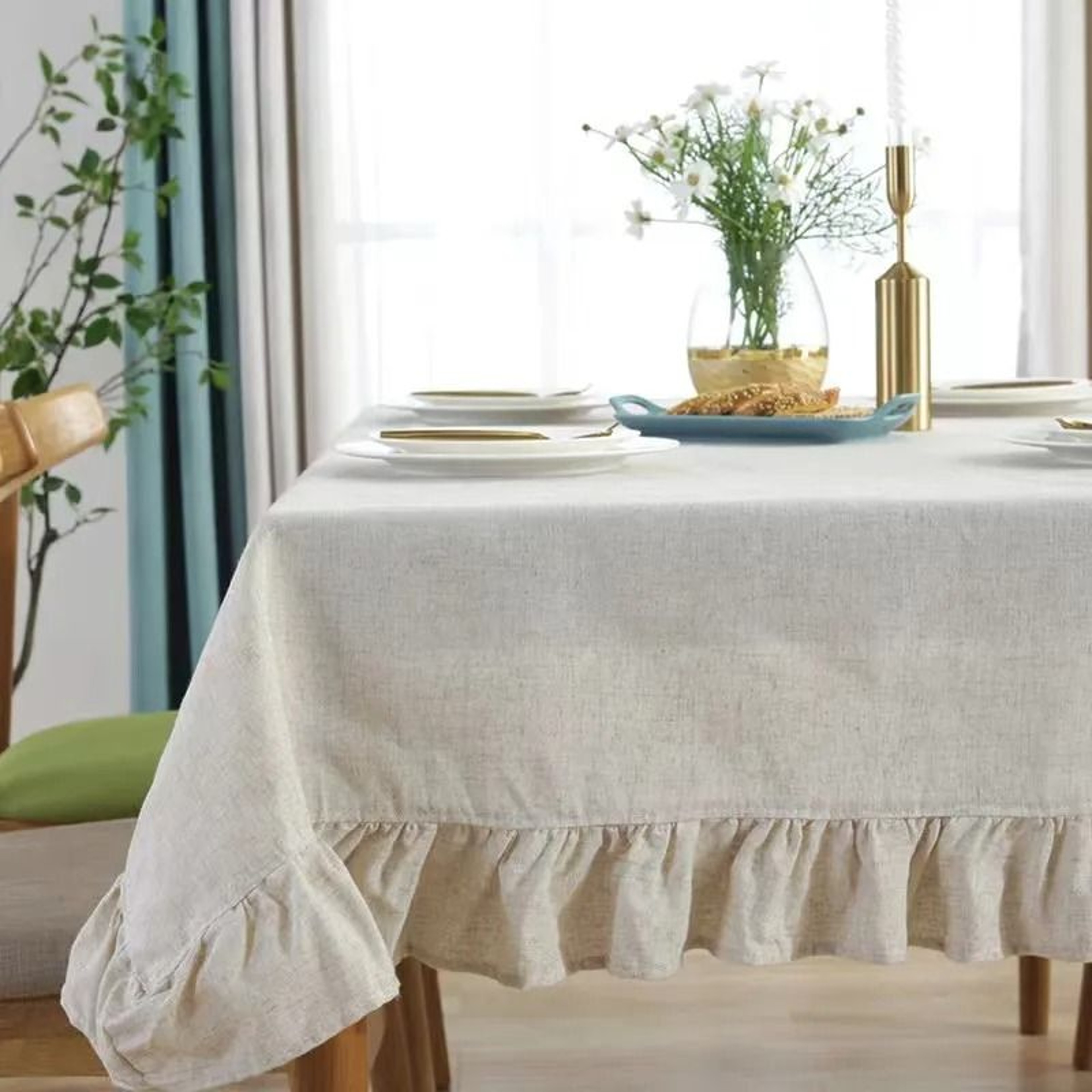 Christmas Green Plaid Ruffled Tablecloth Washable AntiStain Table Cover For Kitchen  Holiday Weddin 6