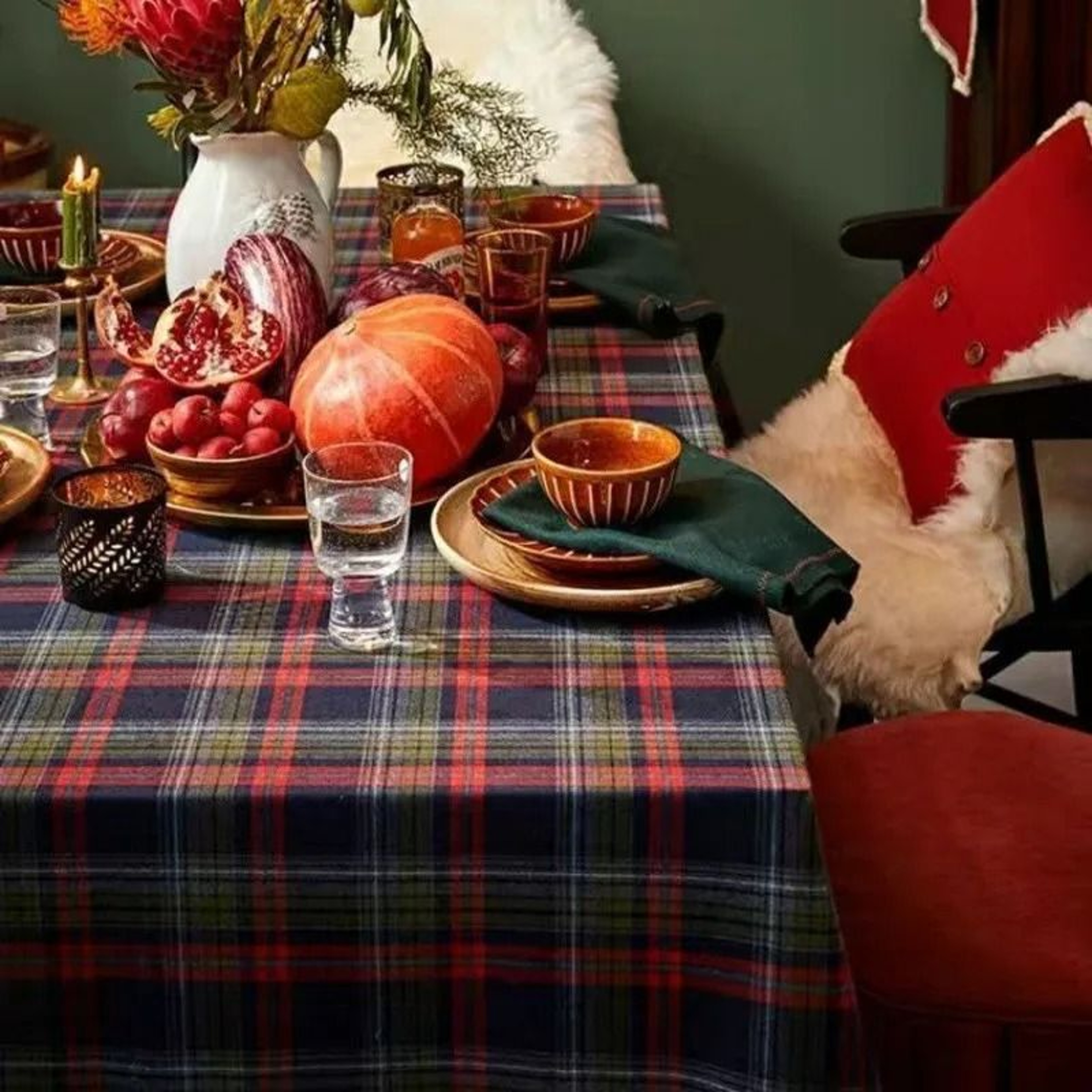 Christmas Green Plaid Ruffled Tablecloth Washable AntiStain Table Cover For Kitchen  Holiday Weddin 12