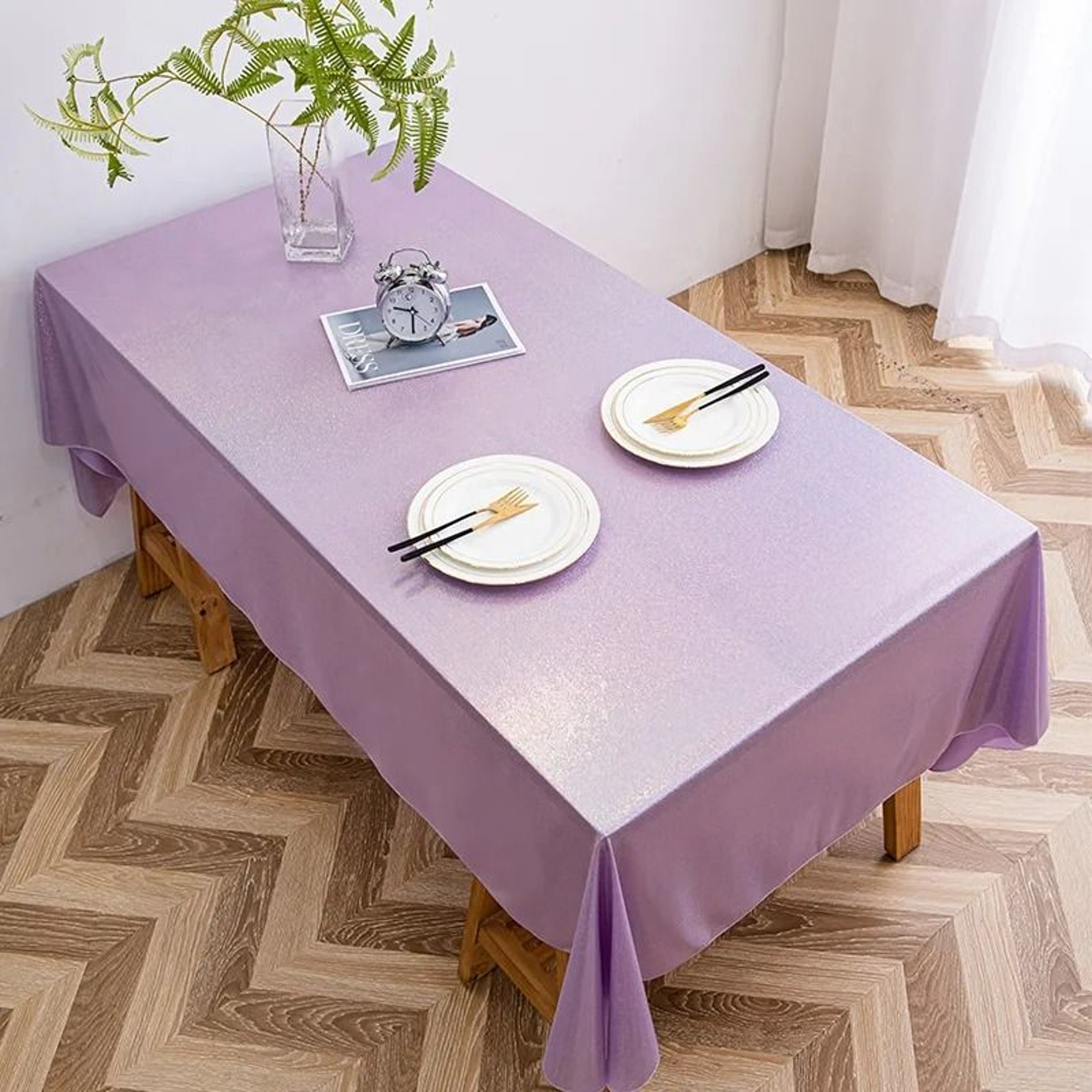 Lavender Iridescent Sequin Tablecloth Sparkle Rectangular Cover For Birthday Wedding  Party Decor 5