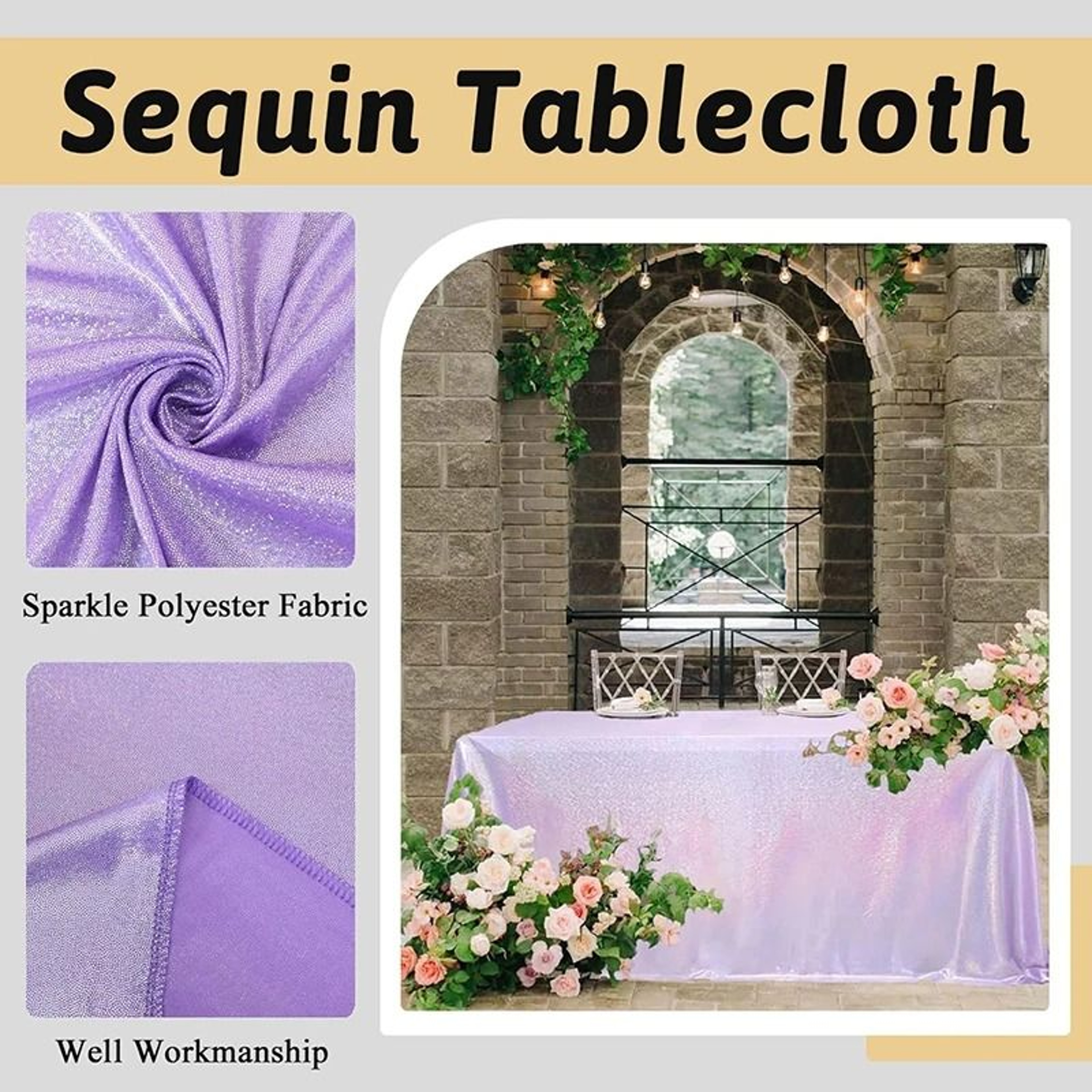 Lavender Iridescent Sequin Tablecloth Sparkle Rectangular Cover For Birthday Wedding  Party Decor 4