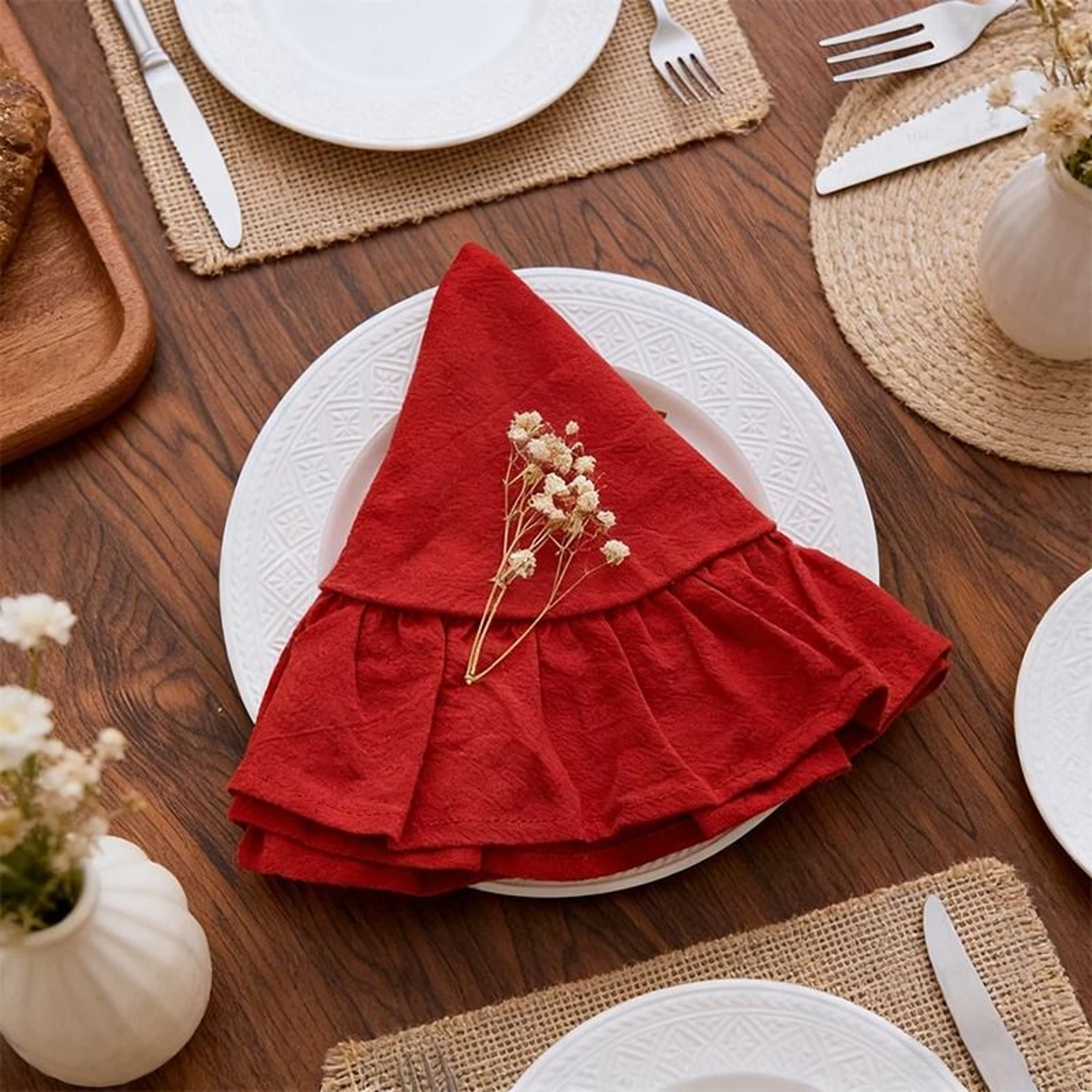 Set Of 4 Ruffle Placemats  Washable Cloth Napkins Farmhouse Table Mats For Dining Weddings  Home De 8