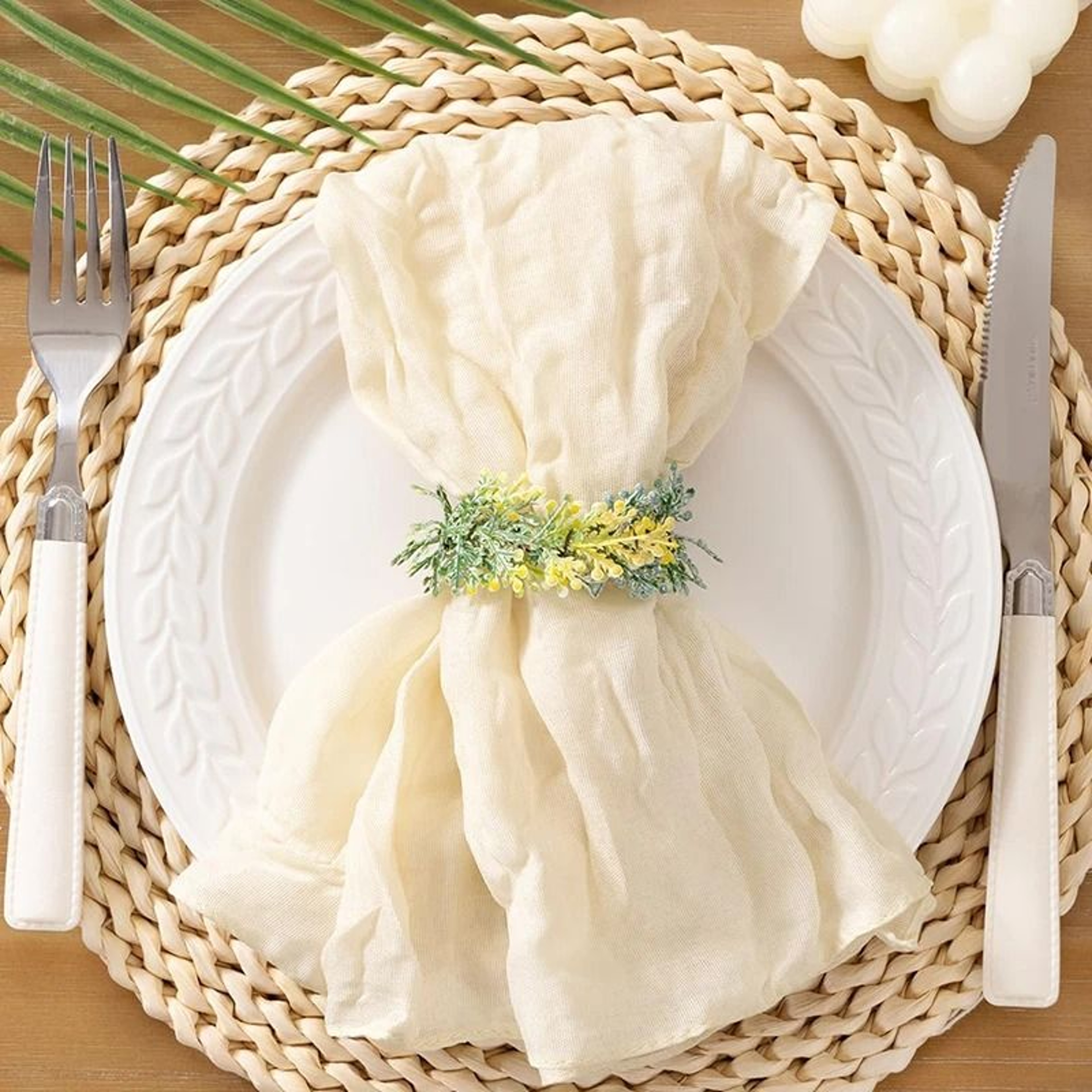 Beige Cheesecloth Gauze Napkins  Set Of 6 Washable 197x197 Inch Dinner Table Napkins For Weddings   3