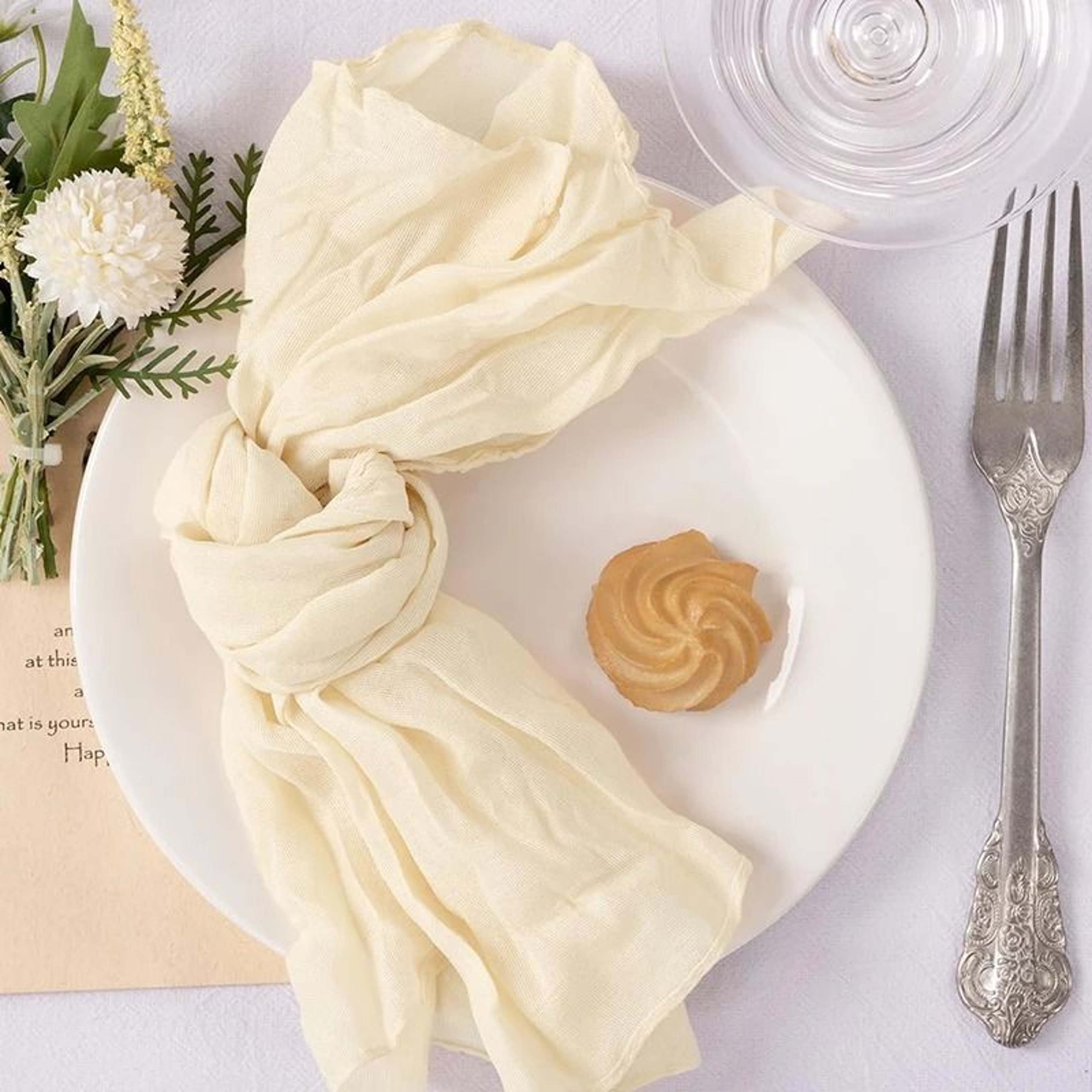 Beige Cheesecloth Gauze Napkins  Set Of 6 Washable 197x197 Inch Dinner Table Napkins For Weddings   1