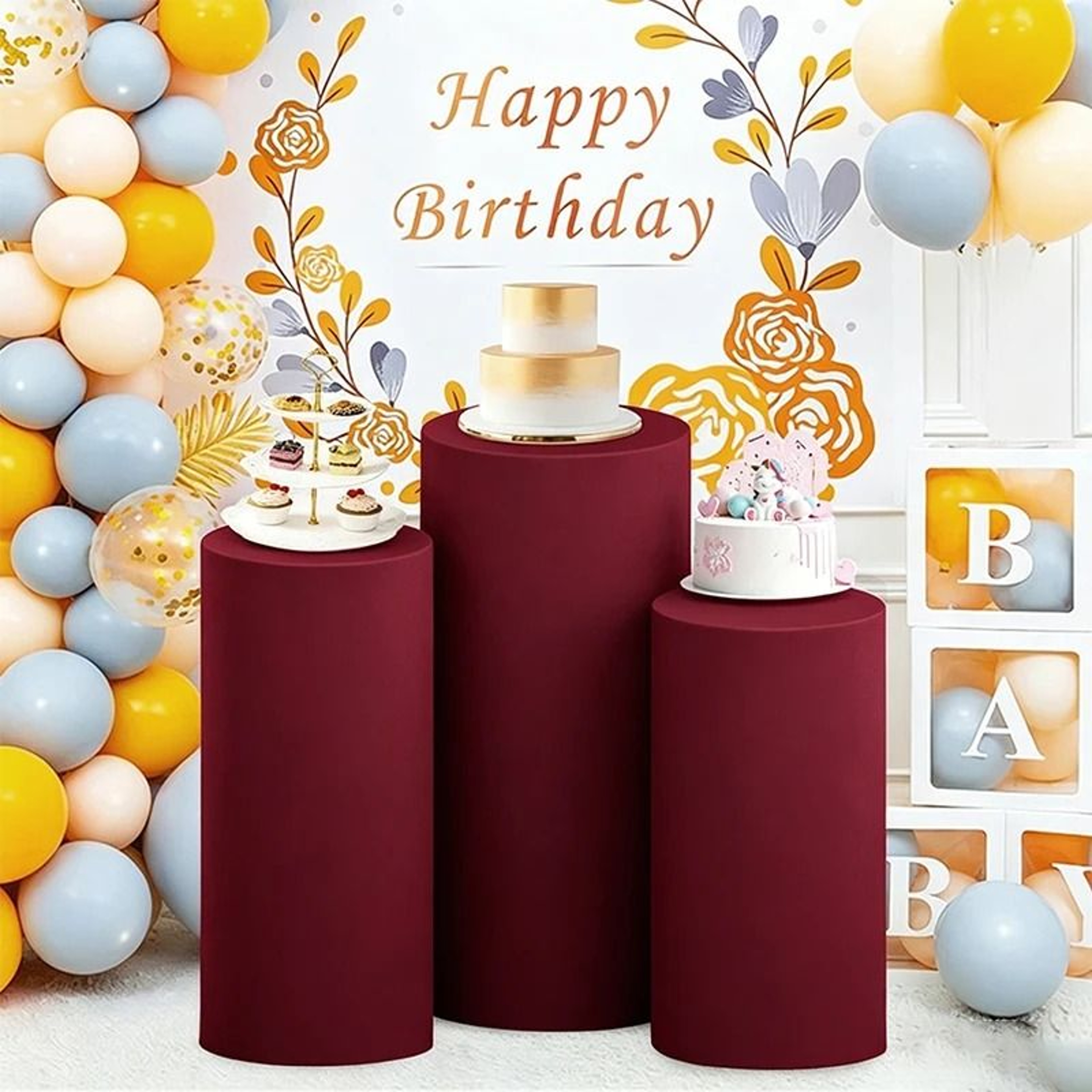 Spandex Cylinder Pedestal Stand Covers Elastic Round Plinth Pillar Covers For Weddings  Parties 14