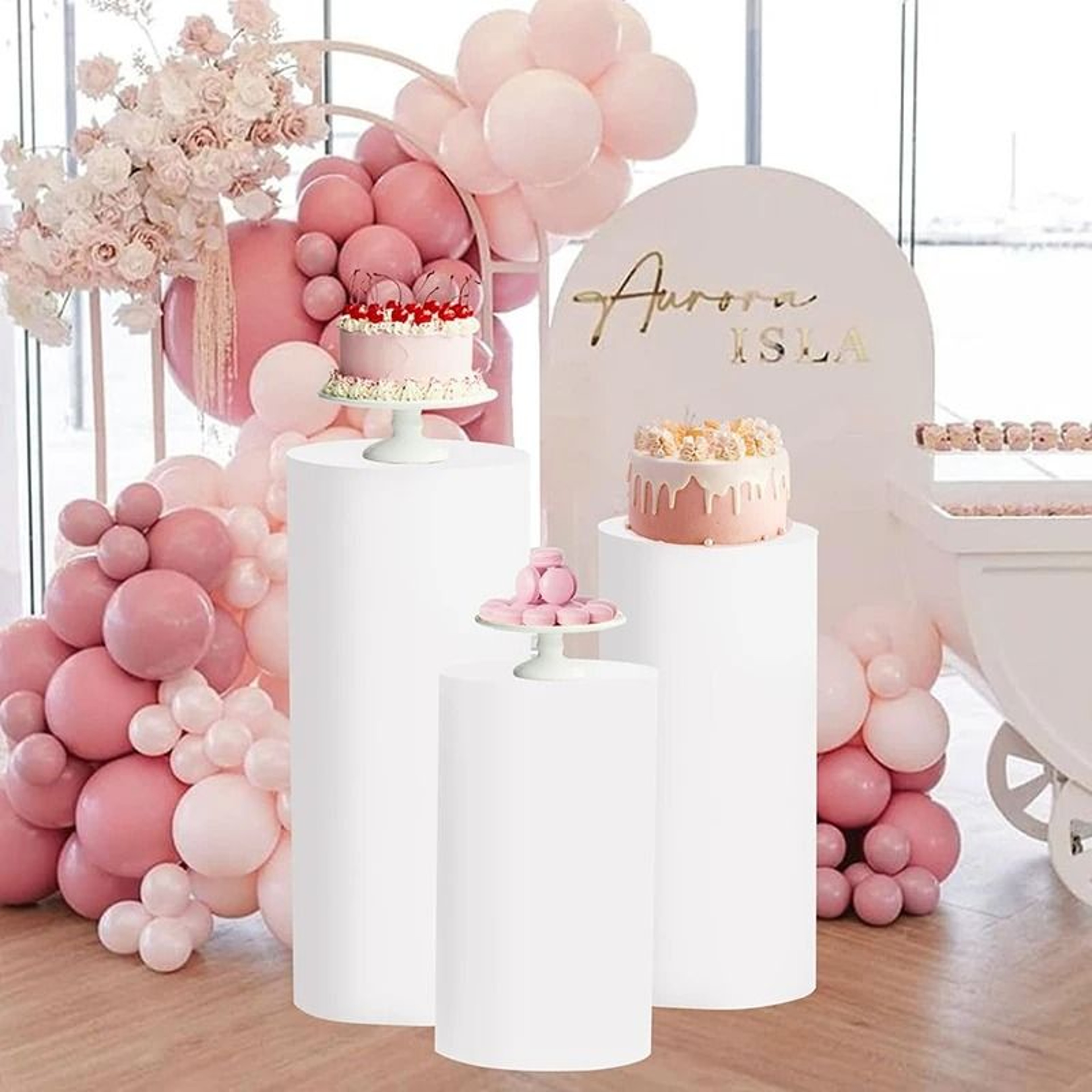 Spandex Cylinder Pedestal Stand Covers Elastic Round Plinth Pillar Covers For Weddings  Parties 3
