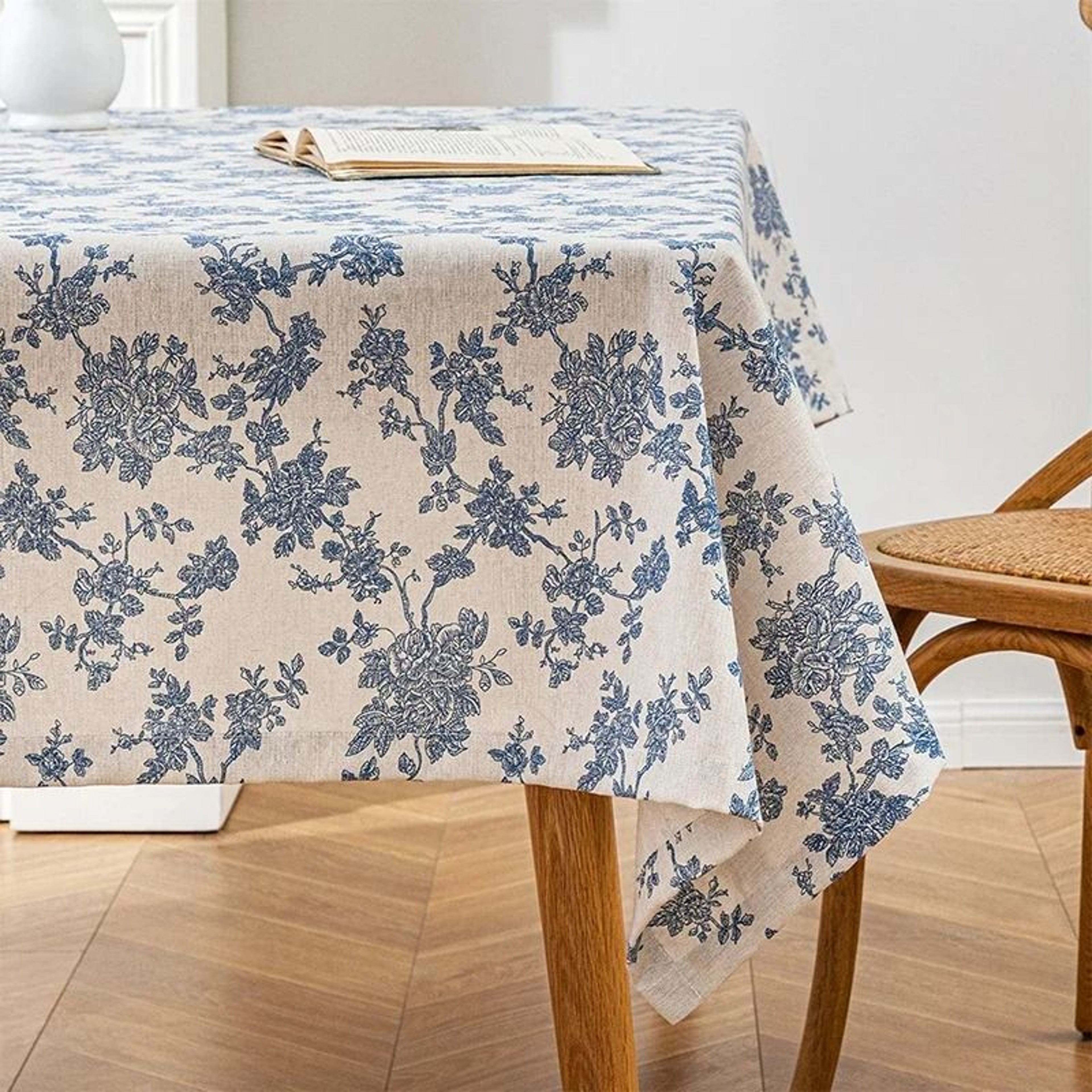 Blue Bohemian Floral Tassel Tablecloth DustProof Rectangle Fabric Cover For Kitchen  Holiday Party 6
