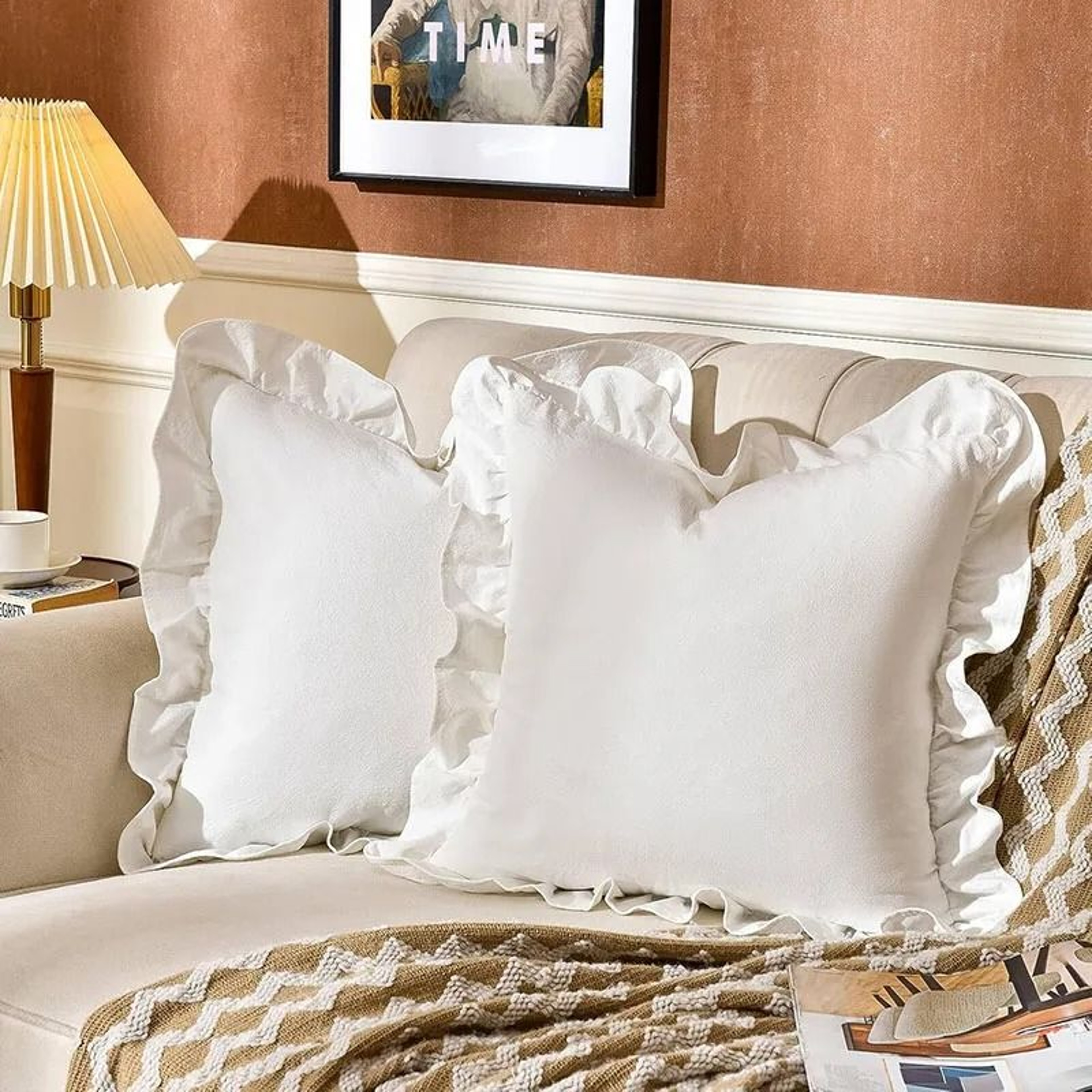 Soft Washed Cotton Ruffle Pillow Cases With Envelope Closure Cushion Cover For Sofa Living Room  Be 1