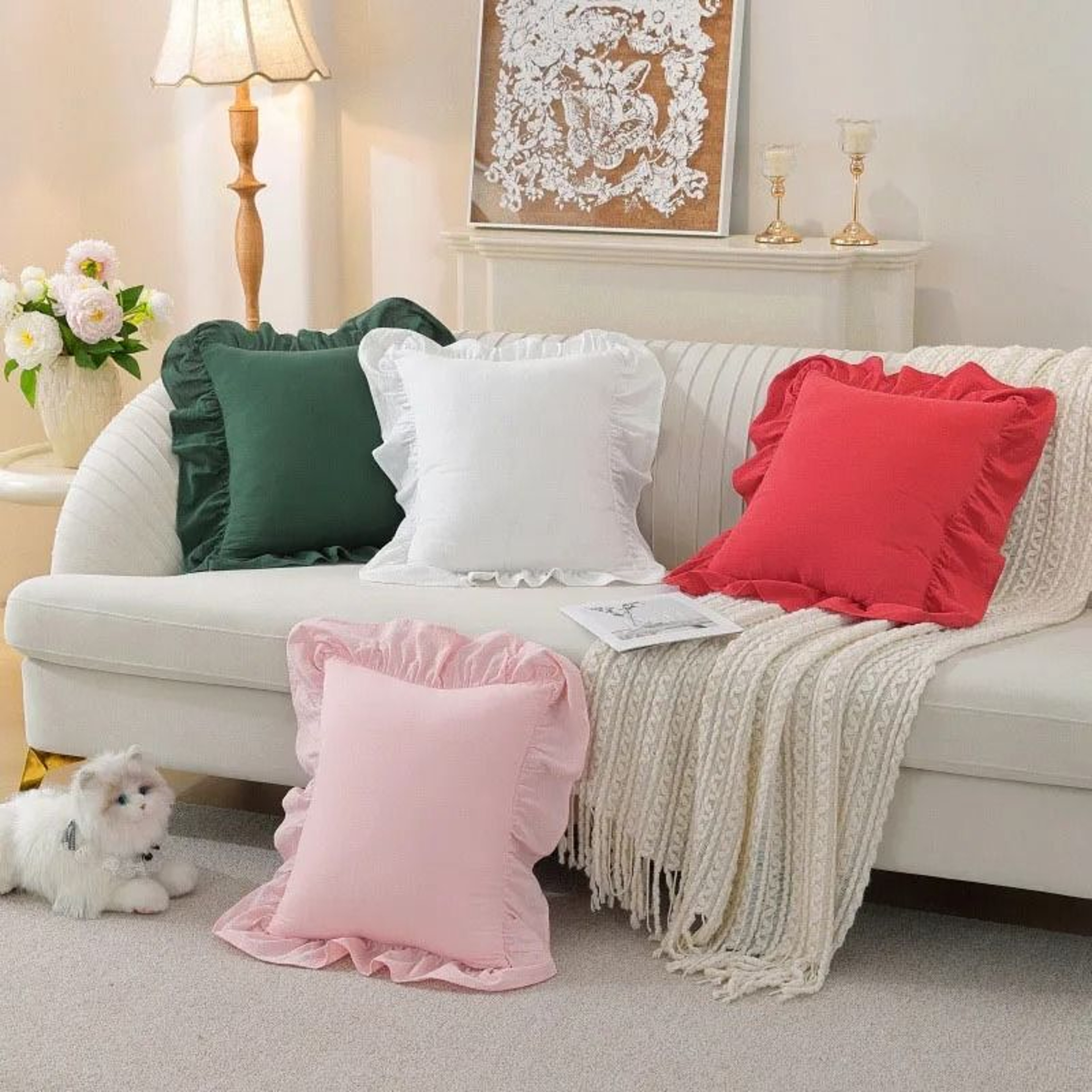 Soft Washed Cotton Ruffle Pillow Cases With Envelope Closure Cushion Cover For Sofa Living Room  Be 0