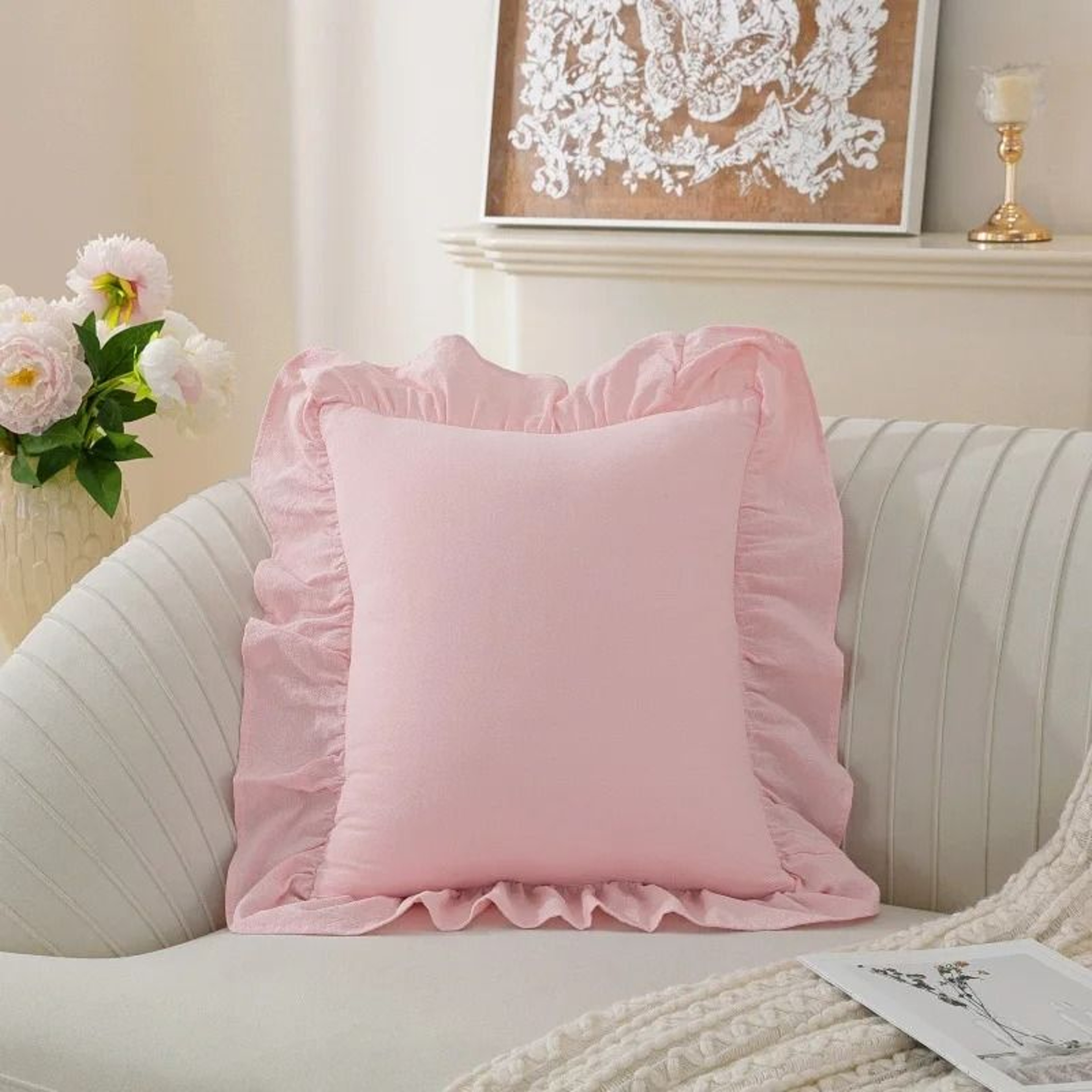 Soft Washed Cotton Ruffle Pillow Cases With Envelope Closure Cushion Cover For Sofa Living Room  Be 20