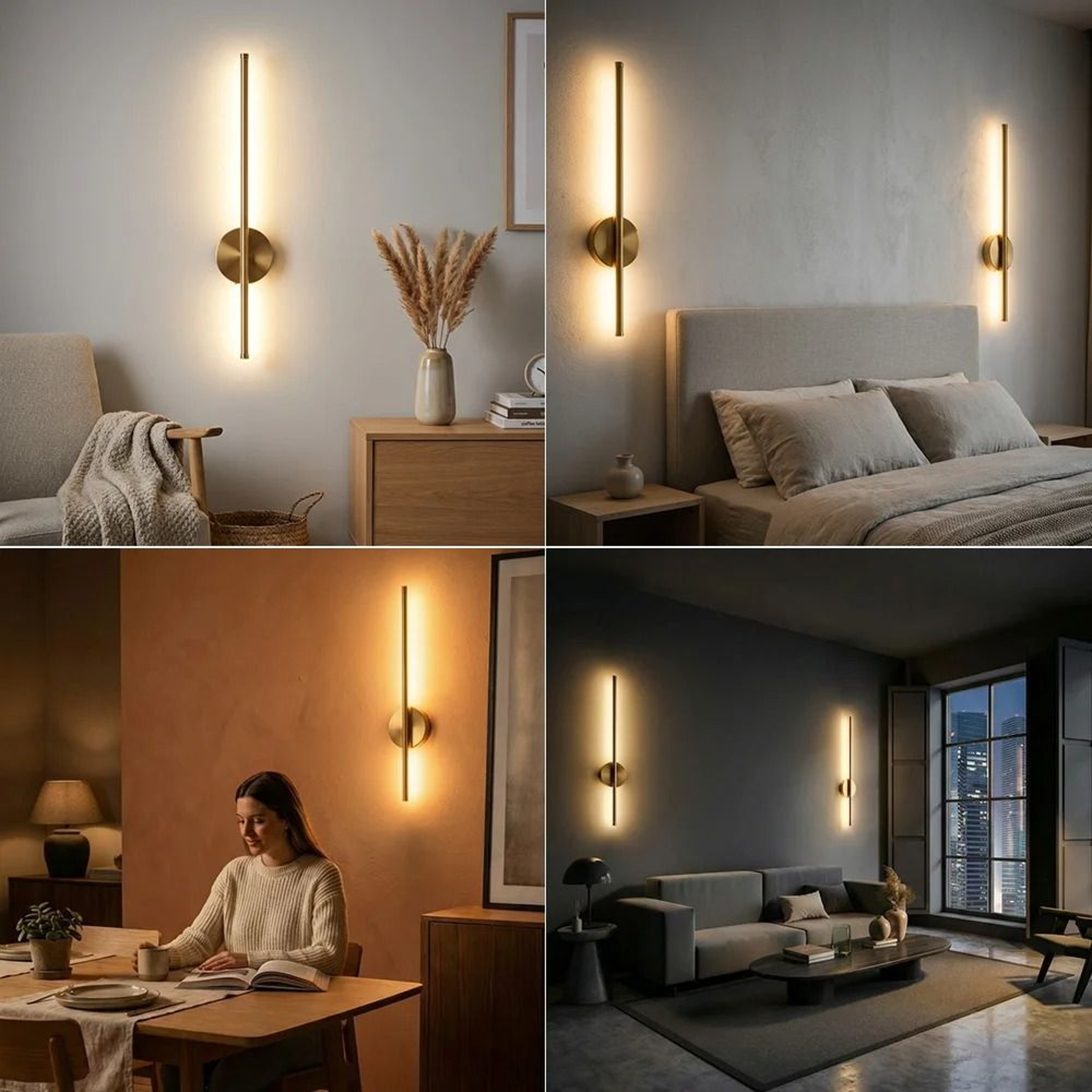 2 Packs Gold Wireless Wall Light Sconces 60cm Battery Operated USB Rechargeable Indoor LED Interior 2
