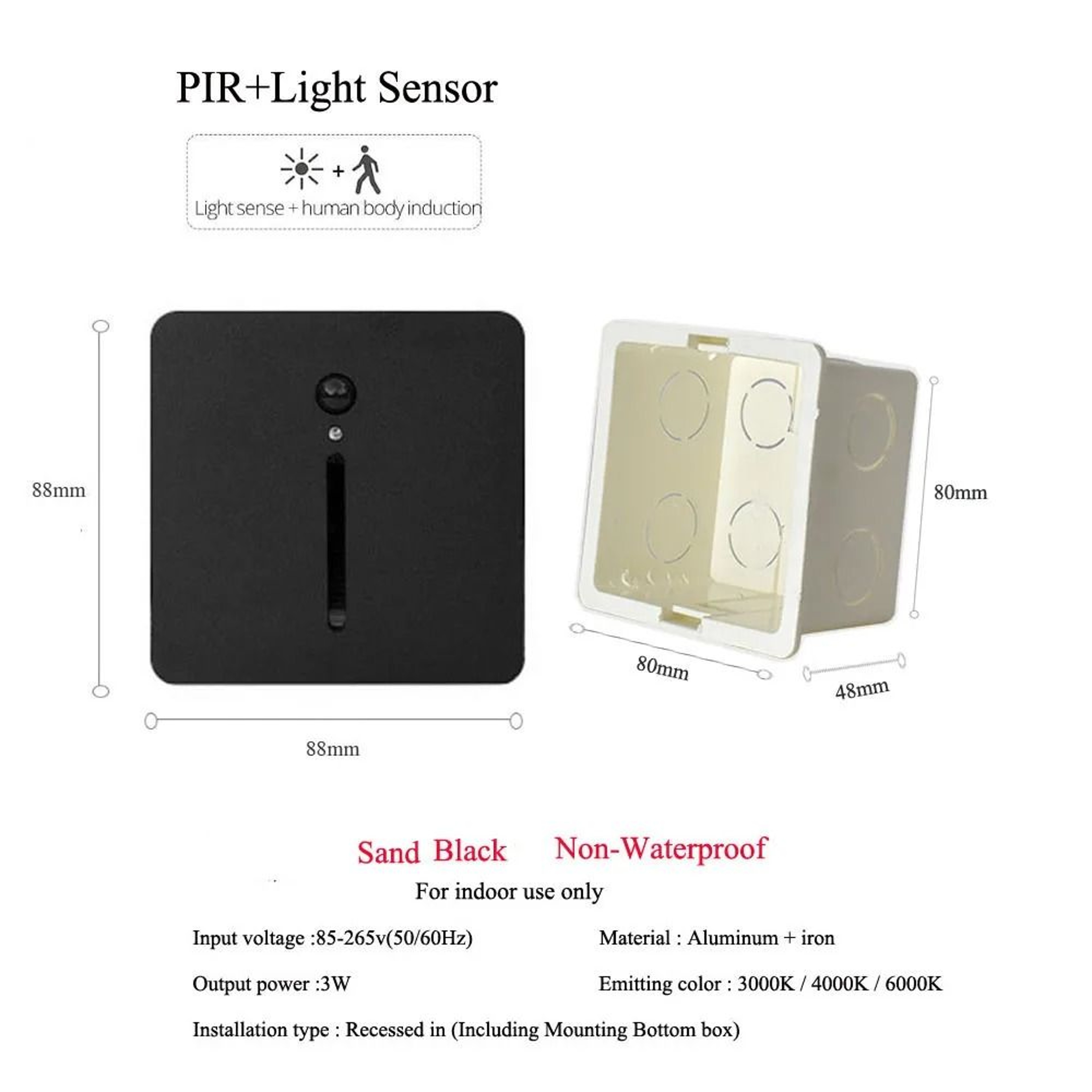 3W Aluminum Embedded PIR Motion Sensor Step Light Recessed Stairwell Nightlight Footlight Sconce Wi 18