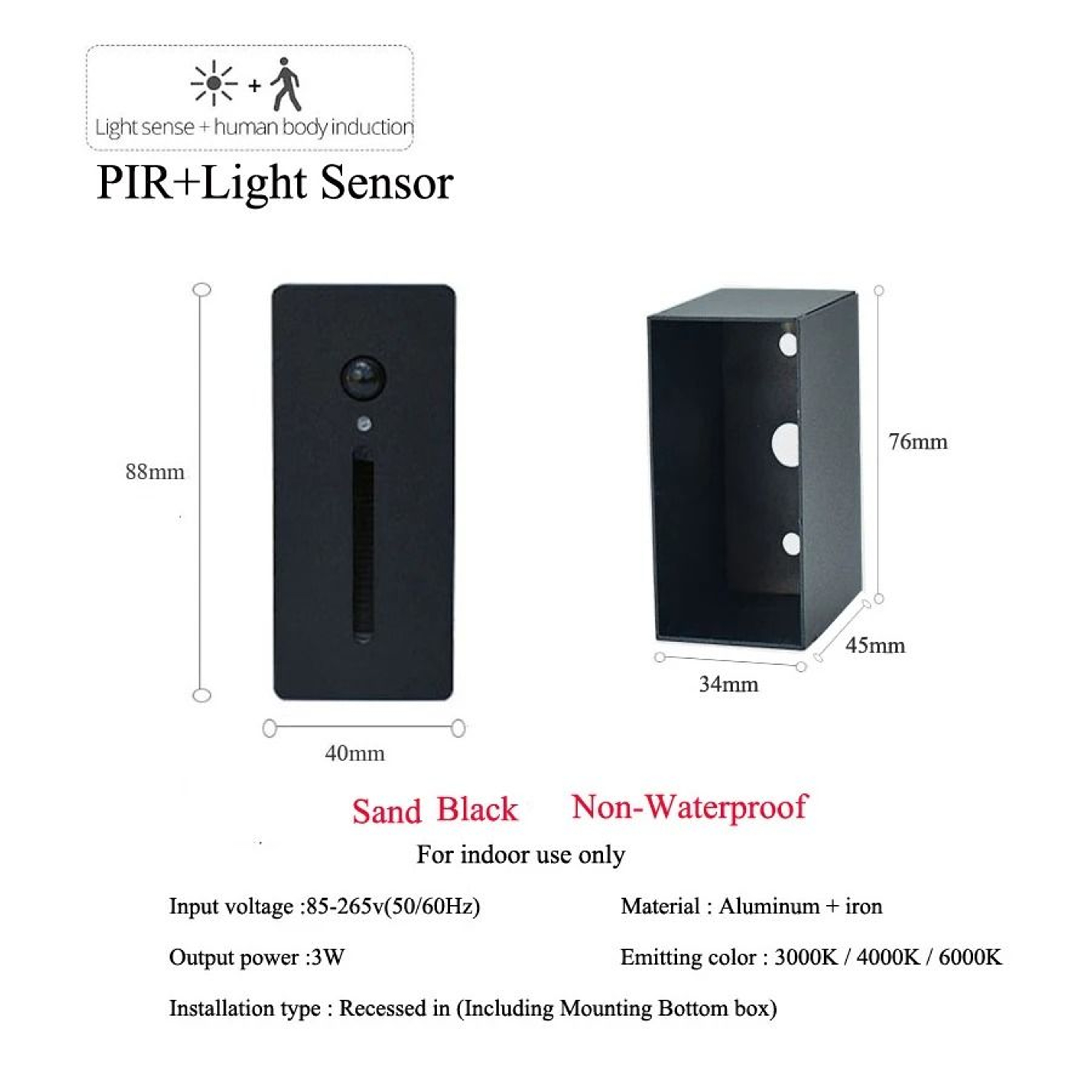 3W Aluminum Embedded PIR Motion Sensor Step Light Recessed Stairwell Nightlight Footlight Sconce Wi 15