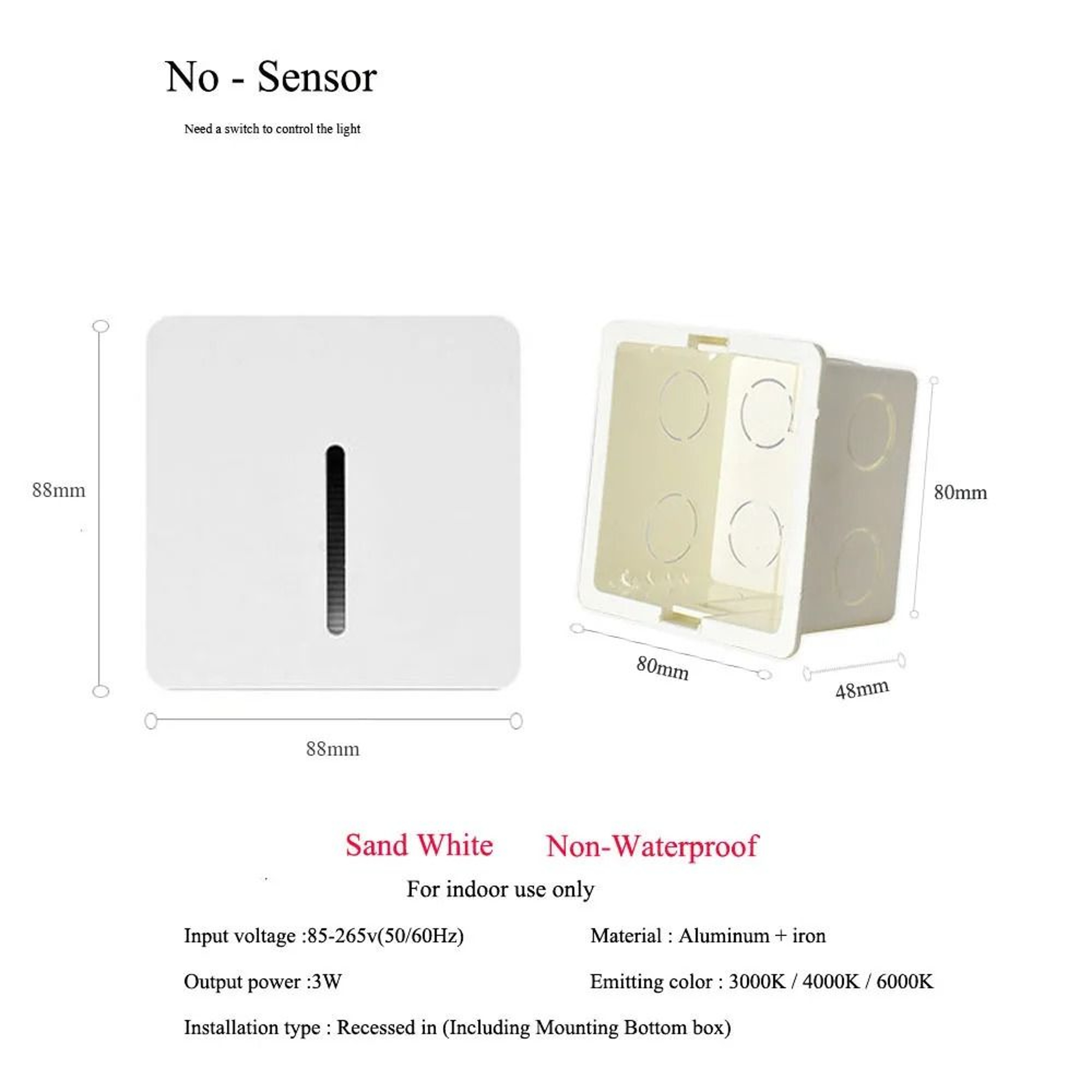 3W Aluminum Embedded PIR Motion Sensor Step Light Recessed Stairwell Nightlight Footlight Sconce Wi 9