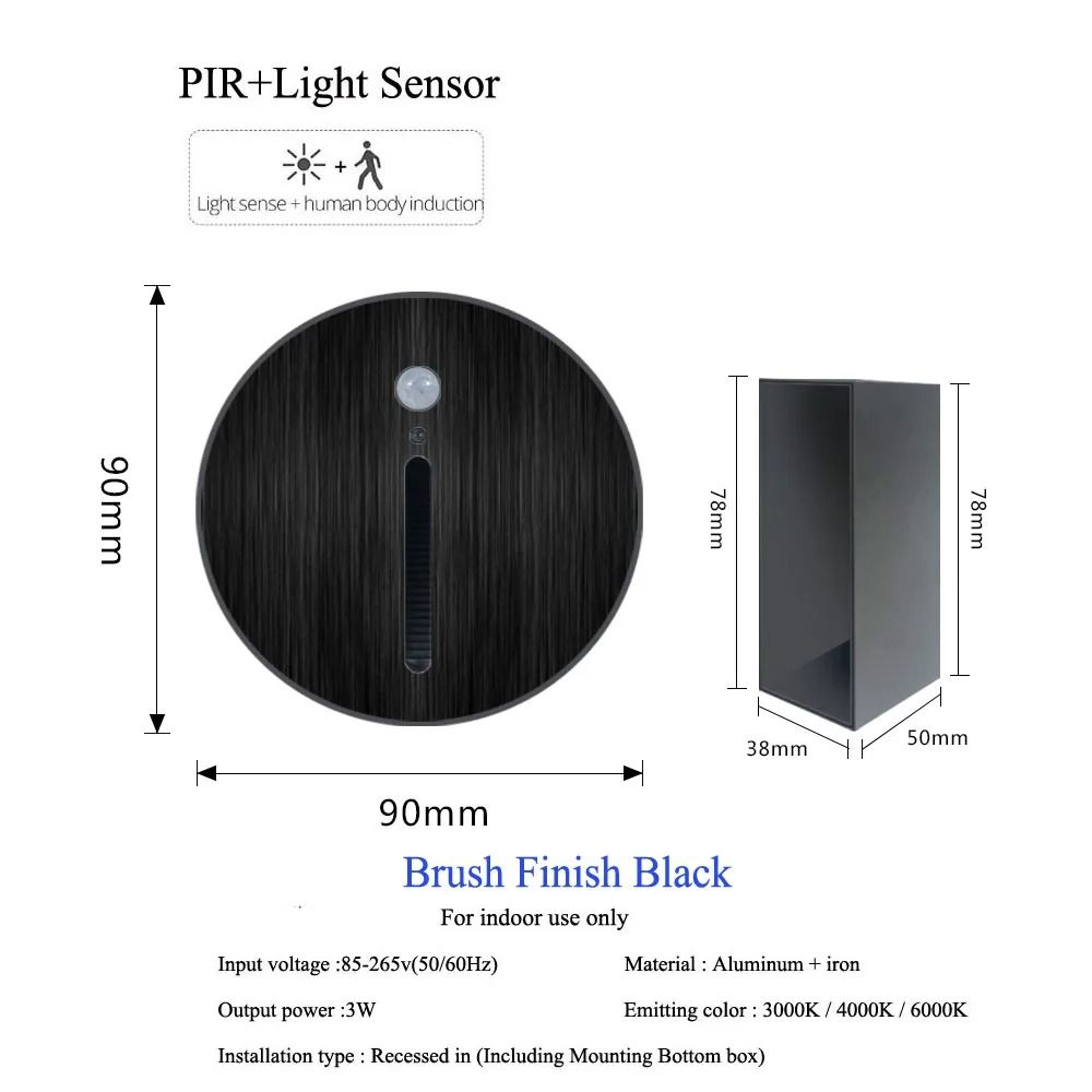 3W Aluminum Embedded PIR Motion Sensor Step Light Recessed Stairwell Nightlight Footlight Sconce Wi 20