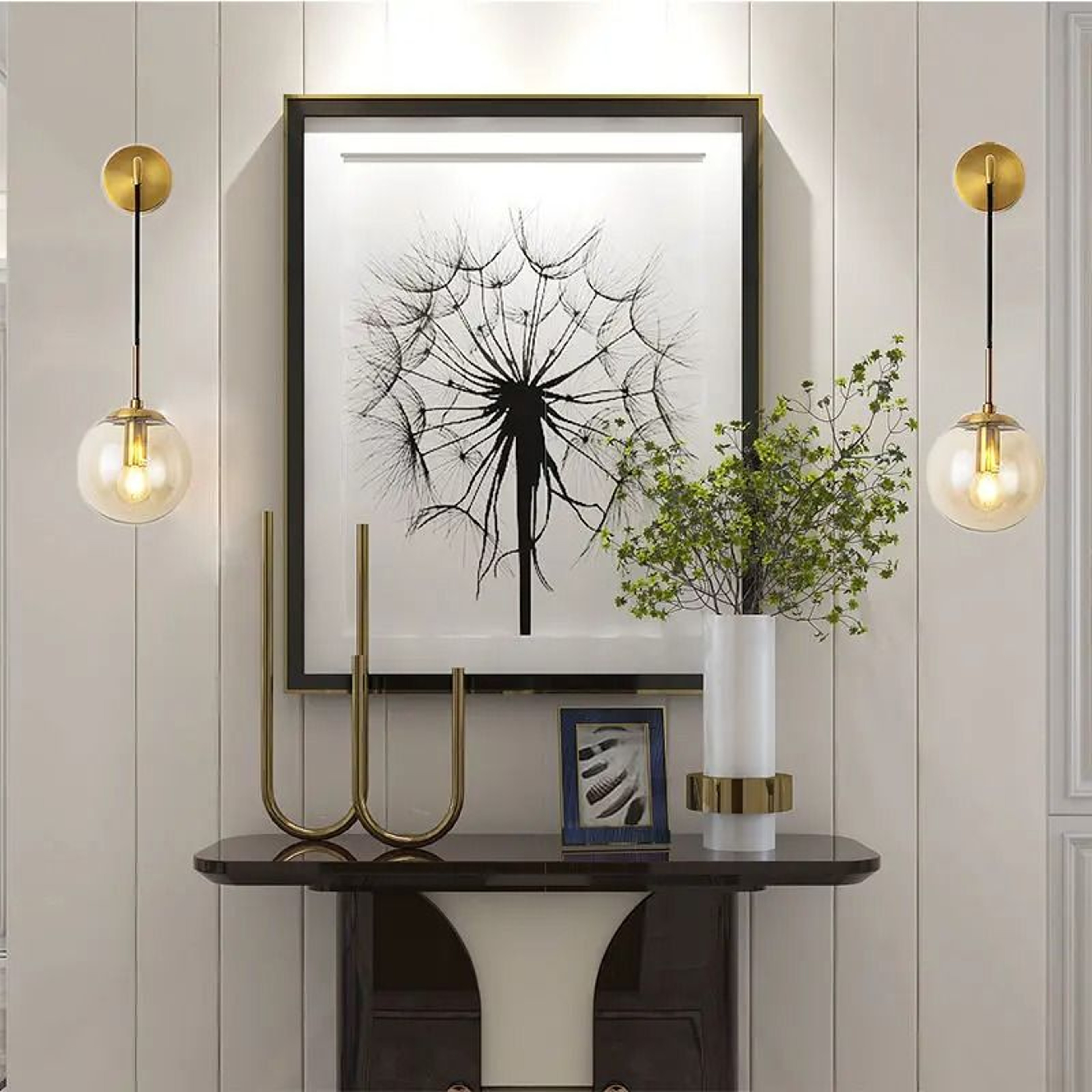 Nordic Brass Gold Ball Glass Wall Sconce Modern Sphere Lamp For Living Room Bedside  Mirror Front 2